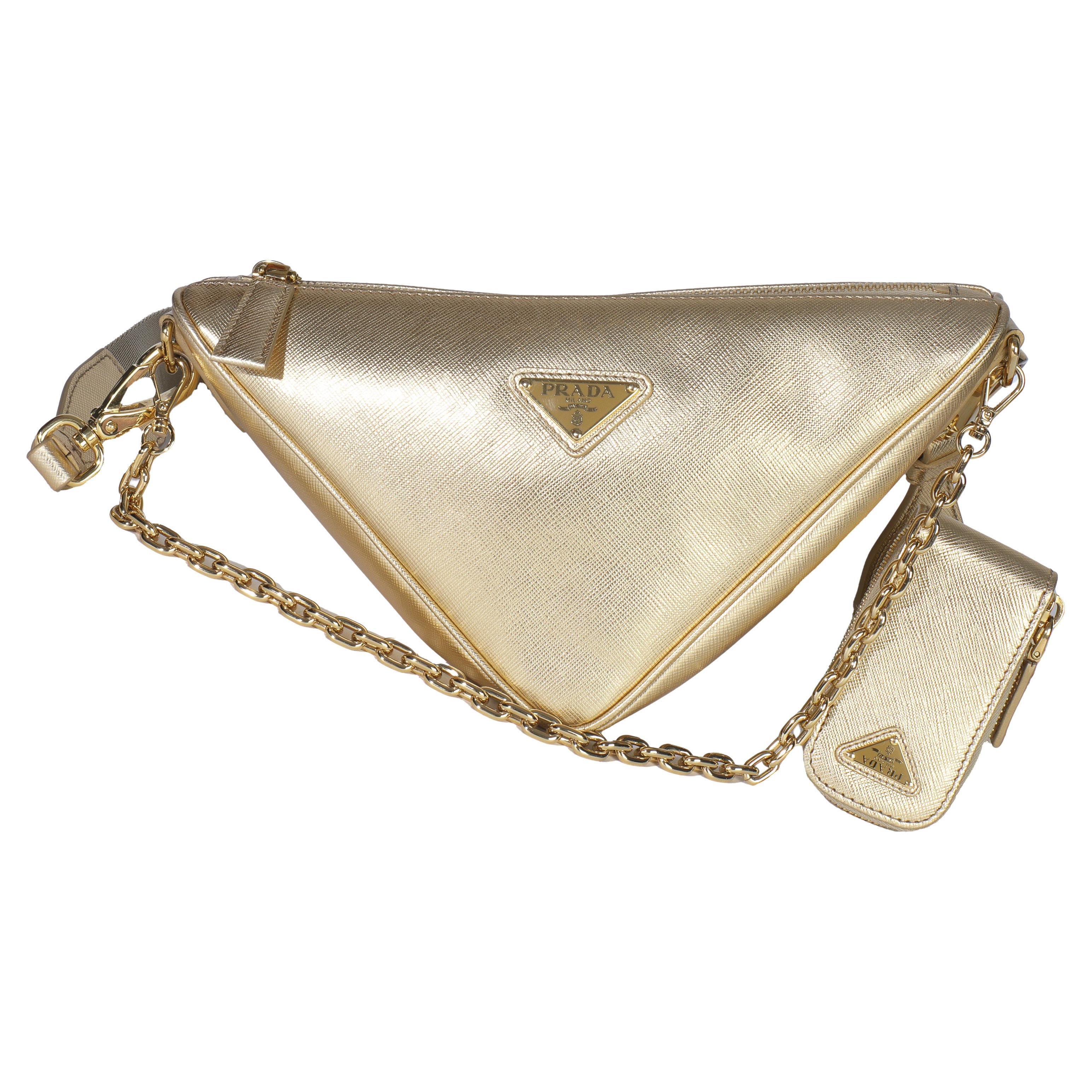 Borsa a tracolla a triangolo Lux di Prada in oro platino in vendita