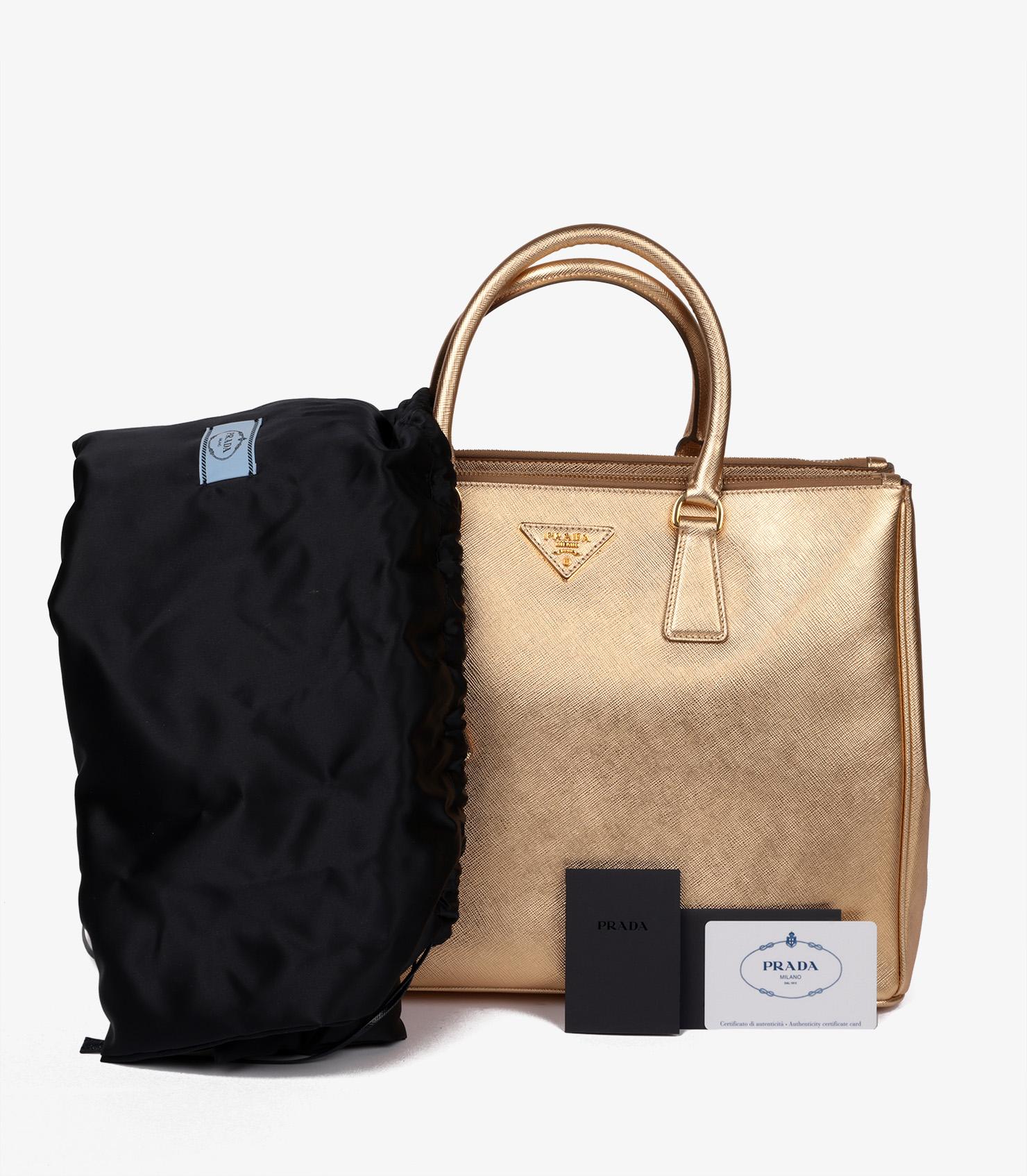 Prada Platino Metallic Gold Saffiano Lux Leather Special Order Galleria Tote For Sale 6