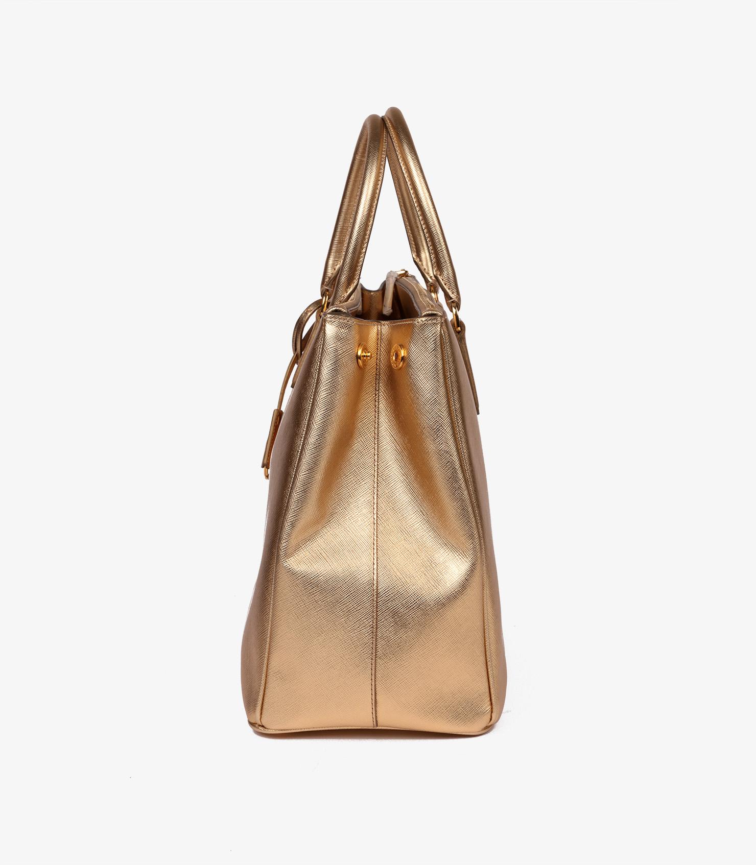 Women's or Men's Prada Platino Metallic Gold Saffiano Lux Leather Special Order Galleria Tote For Sale