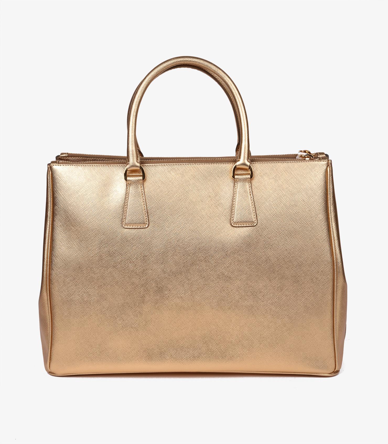 Prada Platino Metallic Gold Saffiano Lux Leather Special Order Galleria Tote For Sale 1