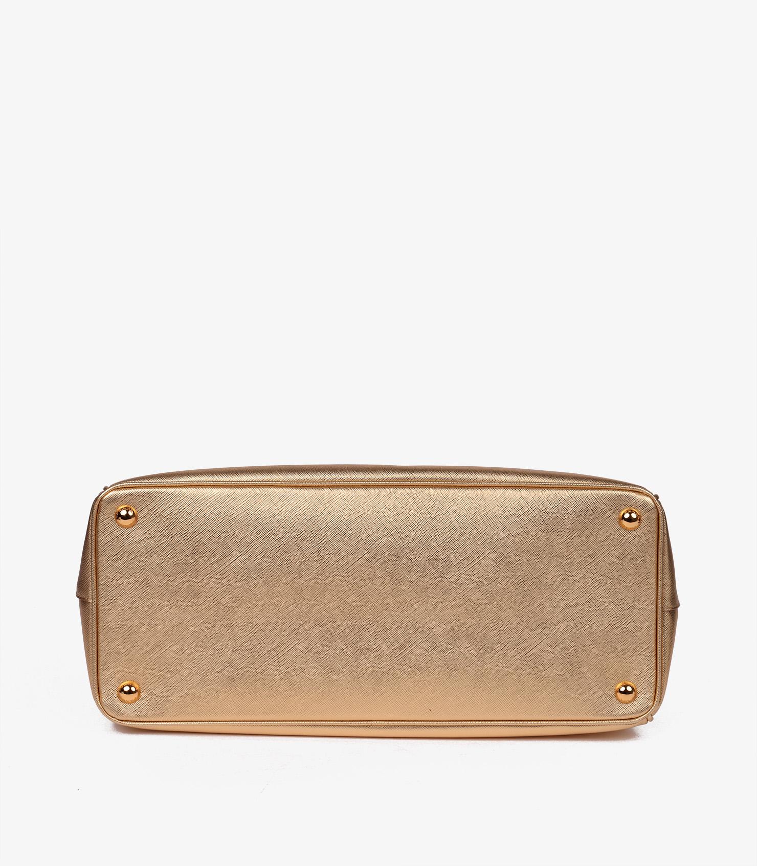 Prada Platino Metallic Gold Saffiano Lux Leather Special Order Galleria Tote For Sale 2