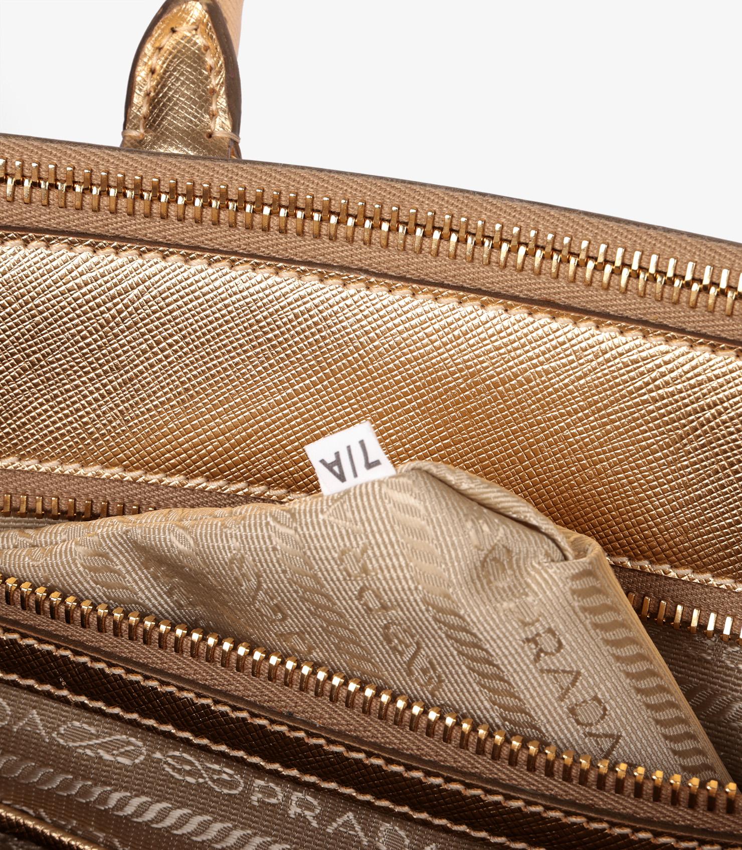 Prada Platino Metallic Gold Saffiano Lux Leather Special Order Galleria Tote For Sale 4