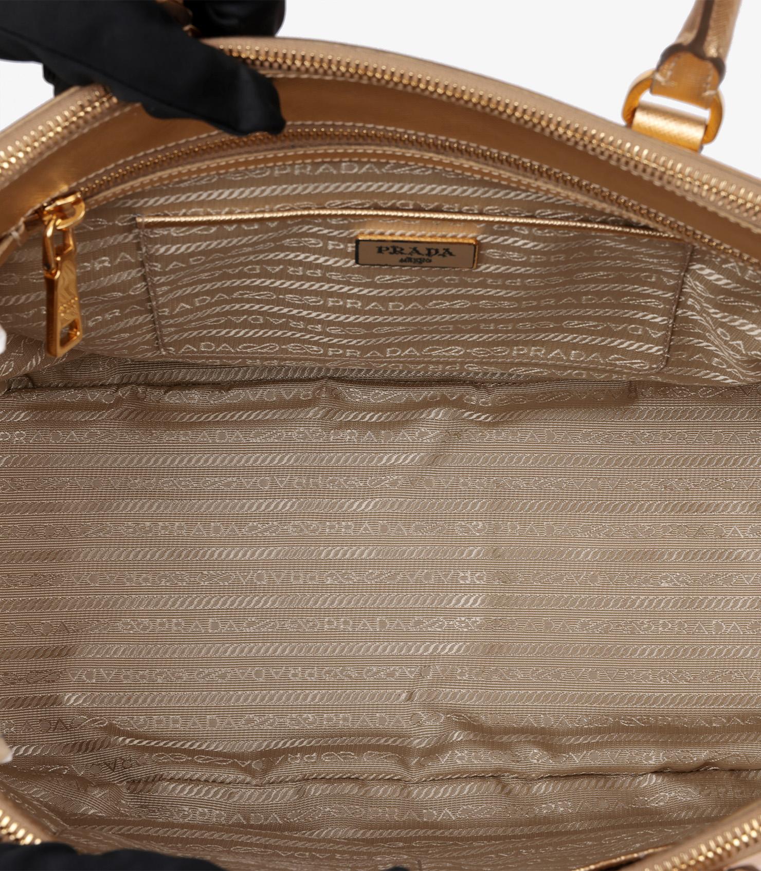 Prada Platino Metallic Gold Saffiano Lux Leather Special Order Galleria Tote For Sale 5