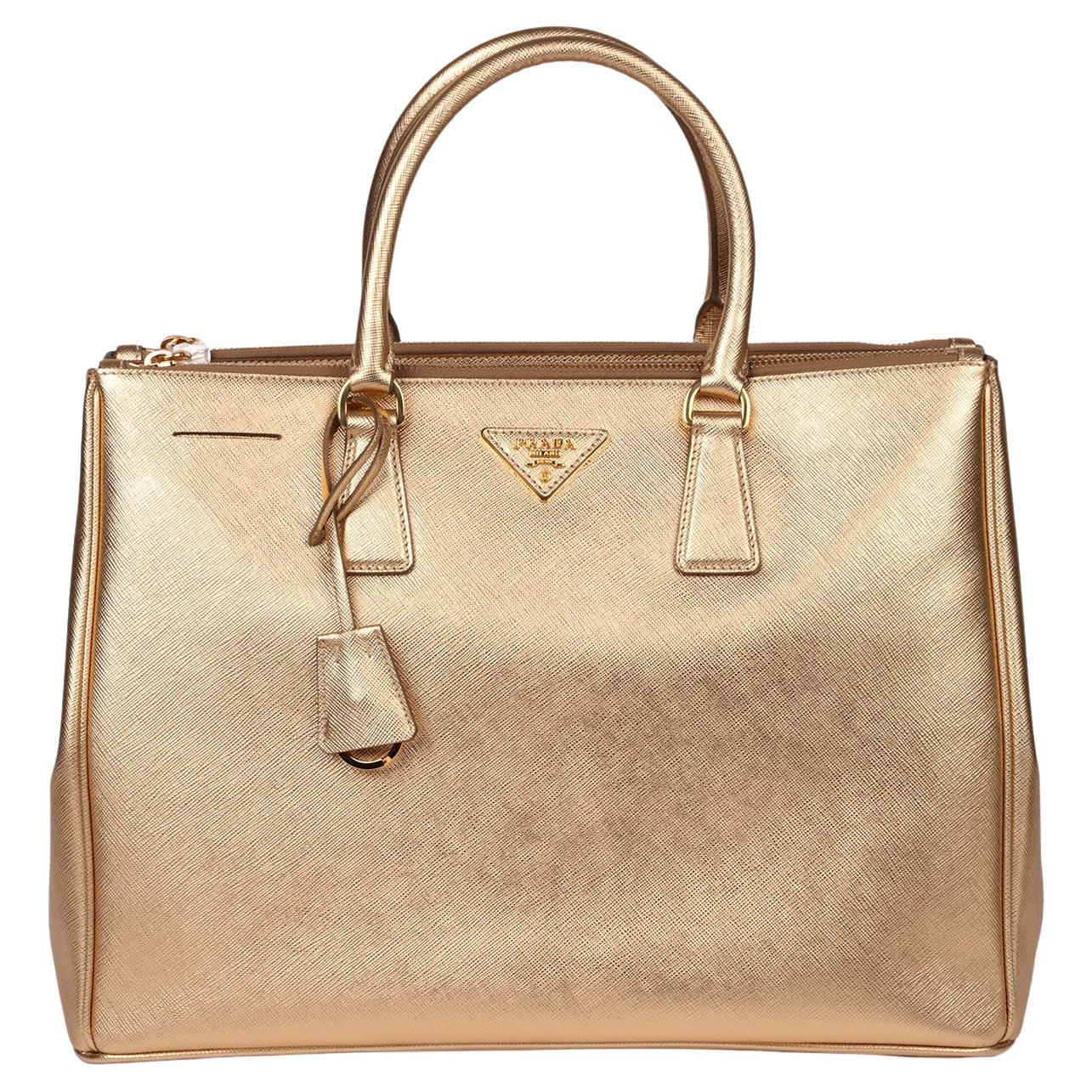 Prada Platino Metallic Gold Saffiano Lux Leather Special Order Galleria Tote