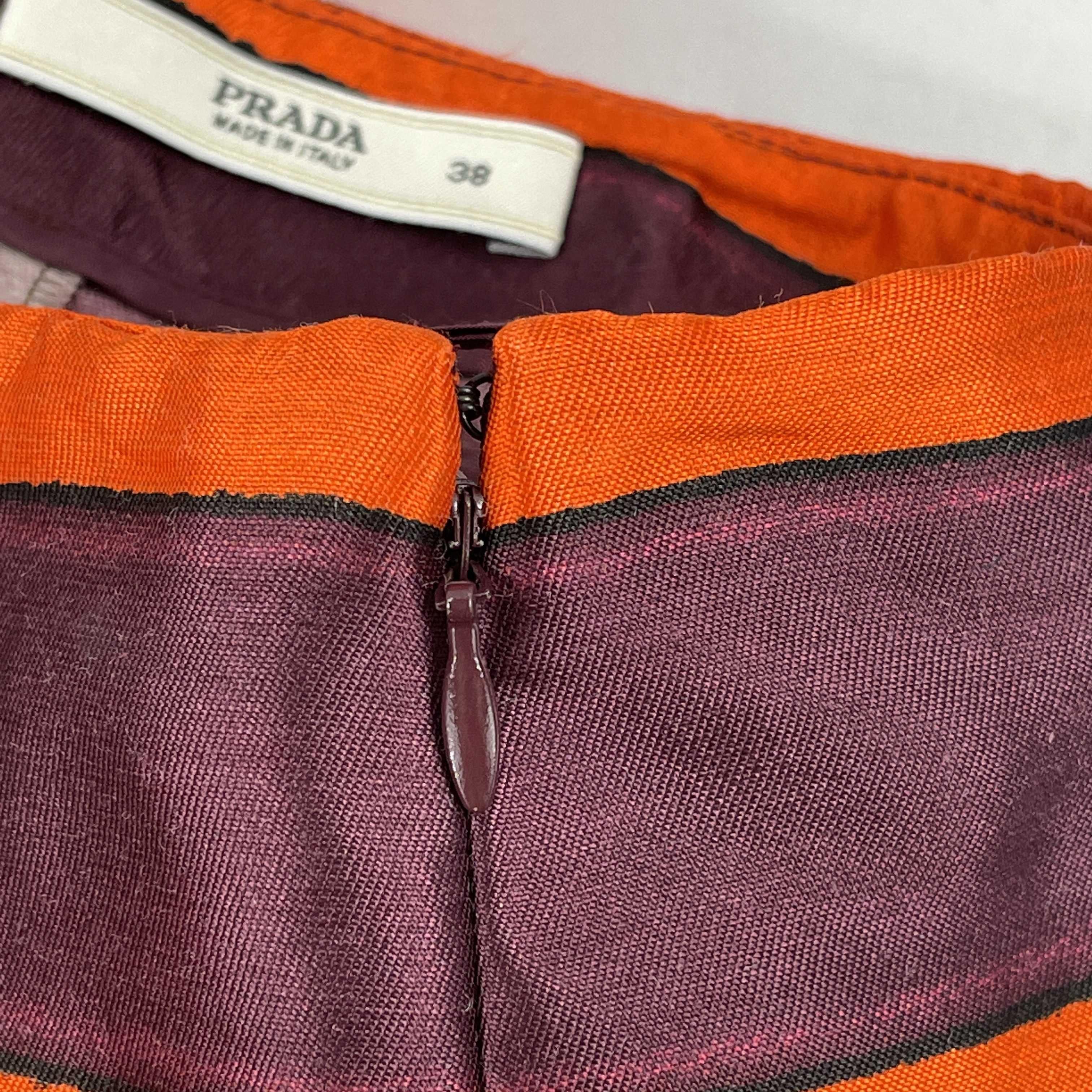 PRADA Pleated High-Waisted Striped Mini Skirt Purple, Orange, Black 38 US 2 2