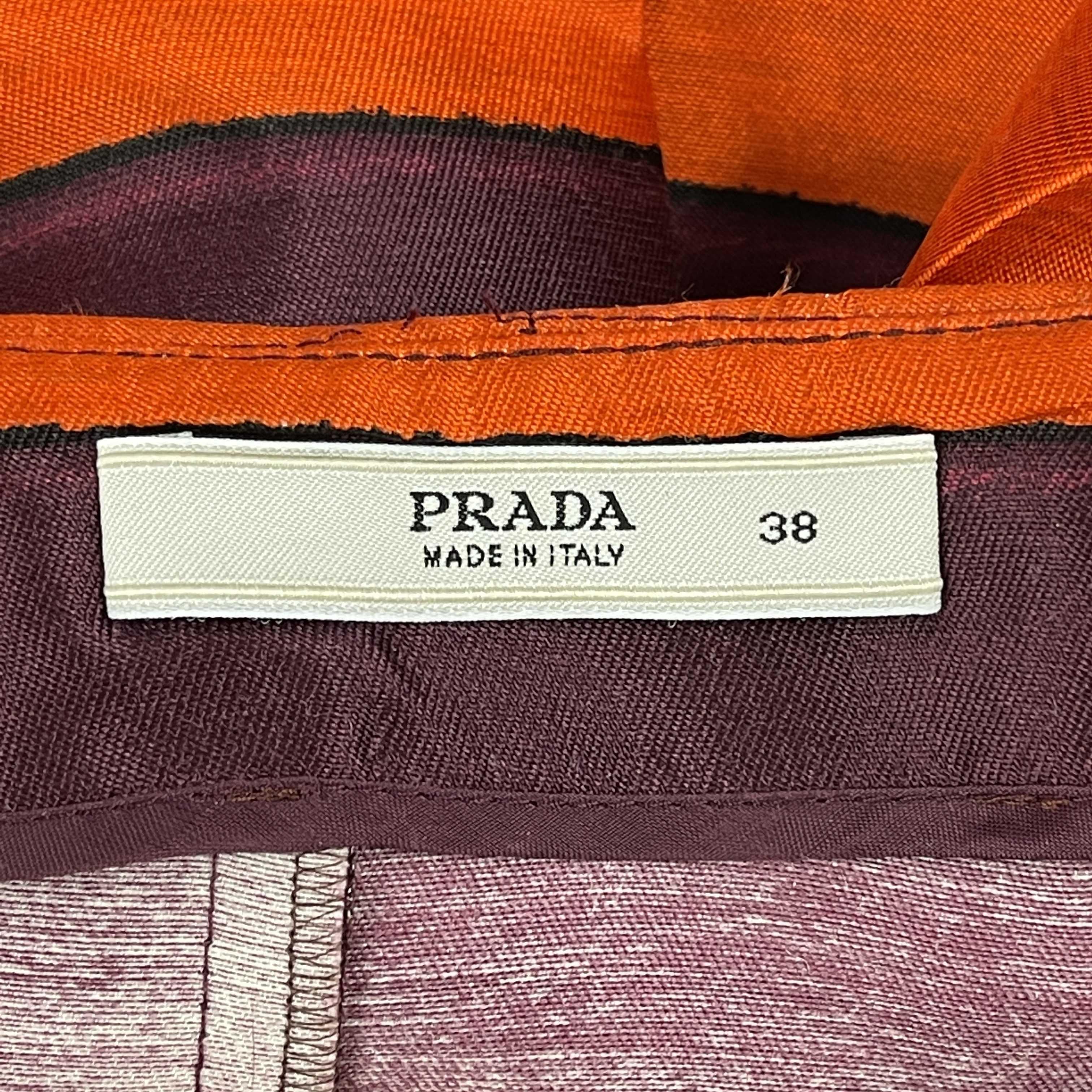 Red PRADA Pleated High-Waisted Striped Mini Skirt Purple, Orange, Black 38 US 2