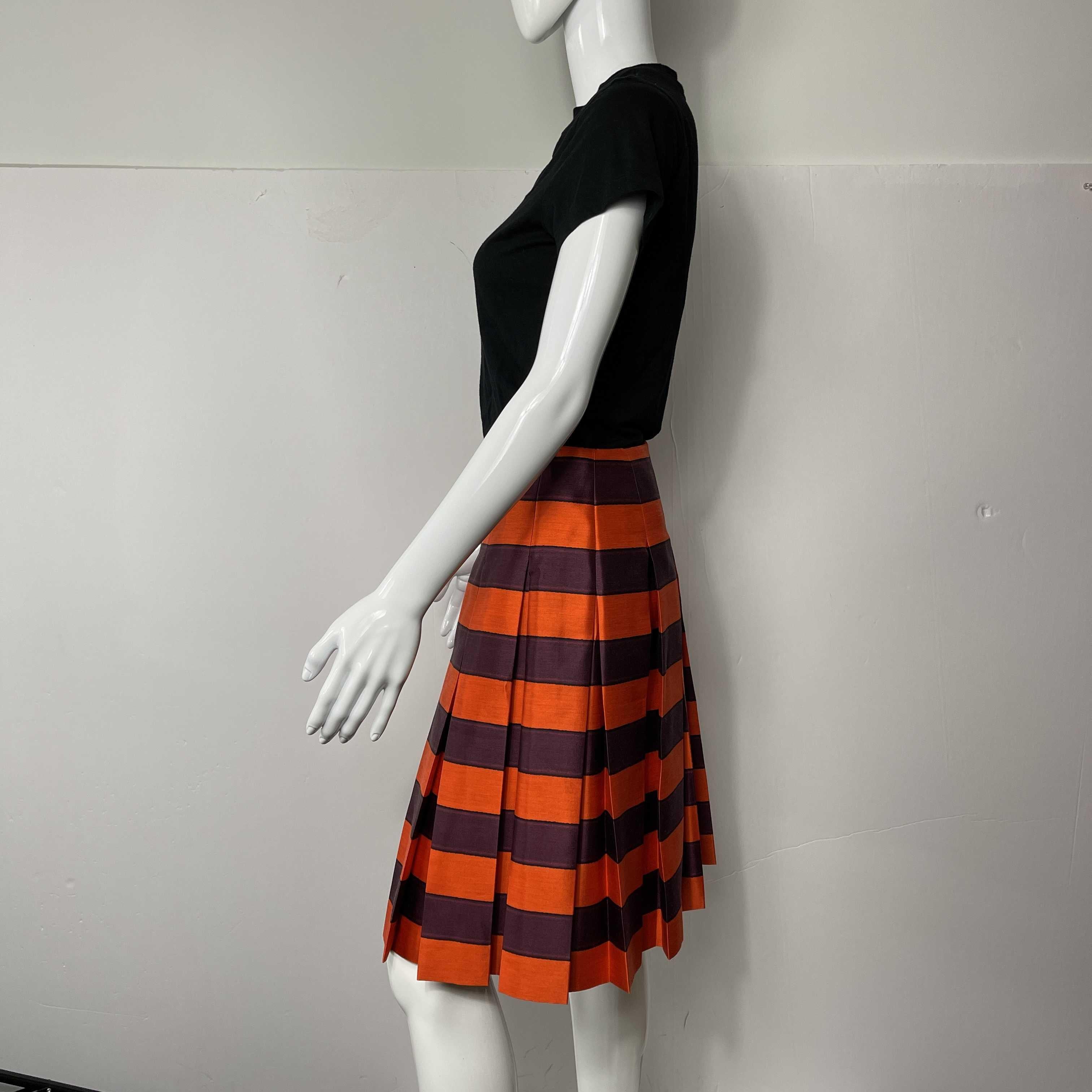 Women's PRADA Pleated High-Waisted Striped Mini Skirt Purple, Orange, Black 38 US 2
