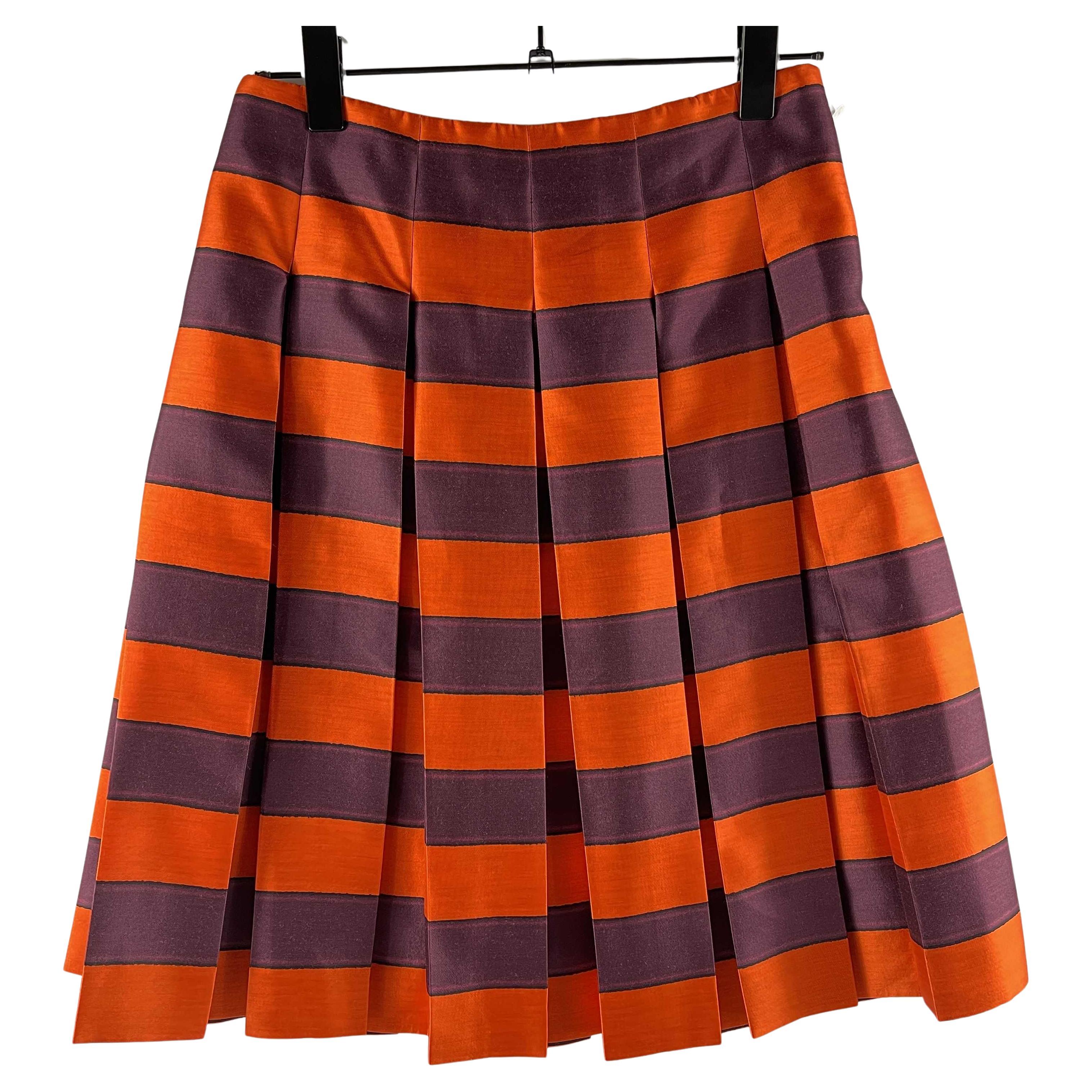 PRADA Pleated High-Waisted Striped Mini Skirt Purple, Orange, Black 38 US 2