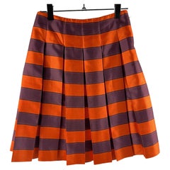 PRADA Pleated High-Waisted Striped Mini Skirt Purple, Orange, Black 38 US 2