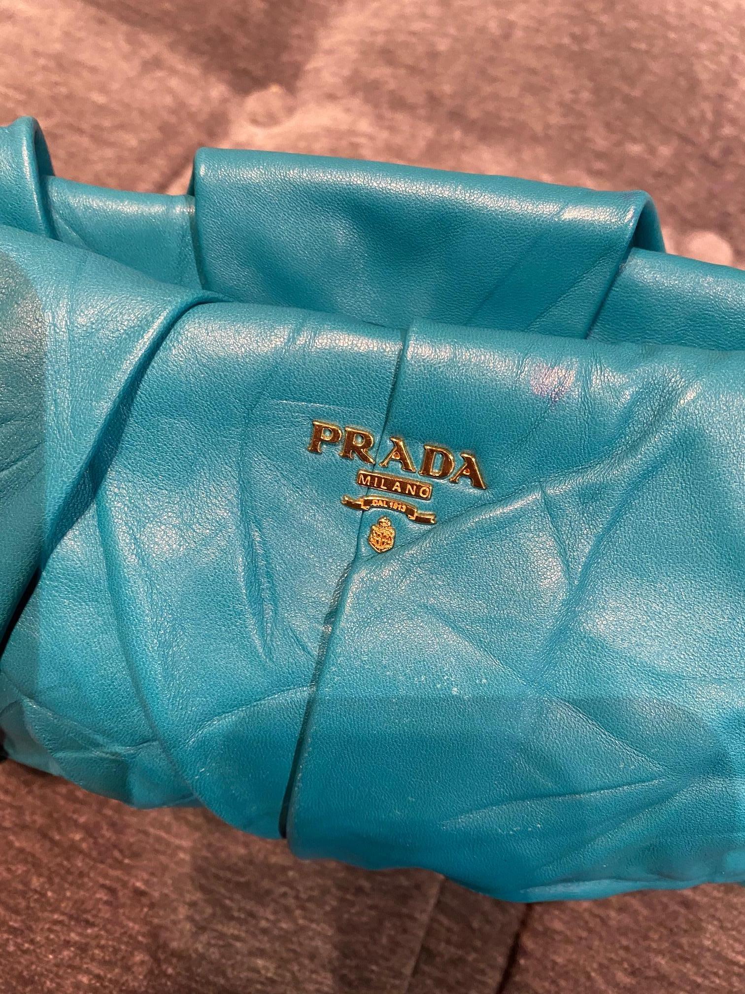 Prada Pleated Leather Clutch With Tags For Sale 1