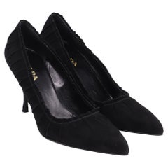 Prada Pleated Pointed-Toe Pumps in Black Suede