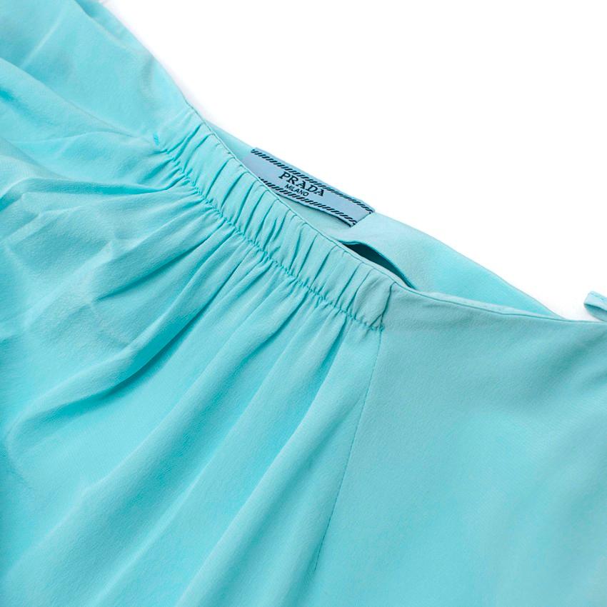 Blue Prada Pleated Turquoise Silk Skirt - Size US 2
