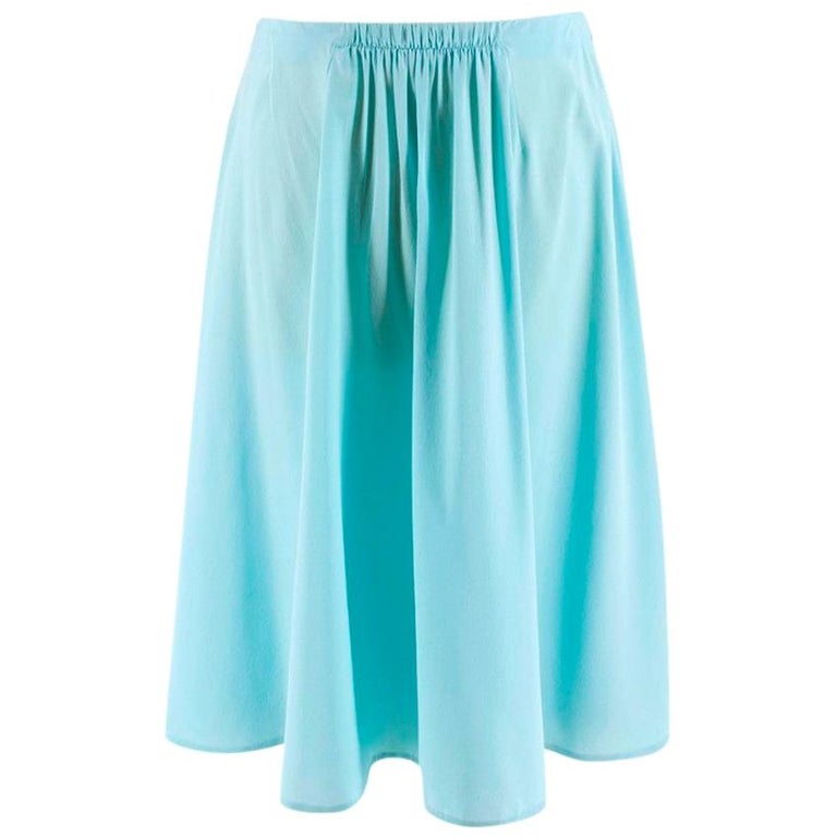 Prada Pleated Turquoise Silk Skirt - Size US 2 at 1stDibs | turquoise skirt