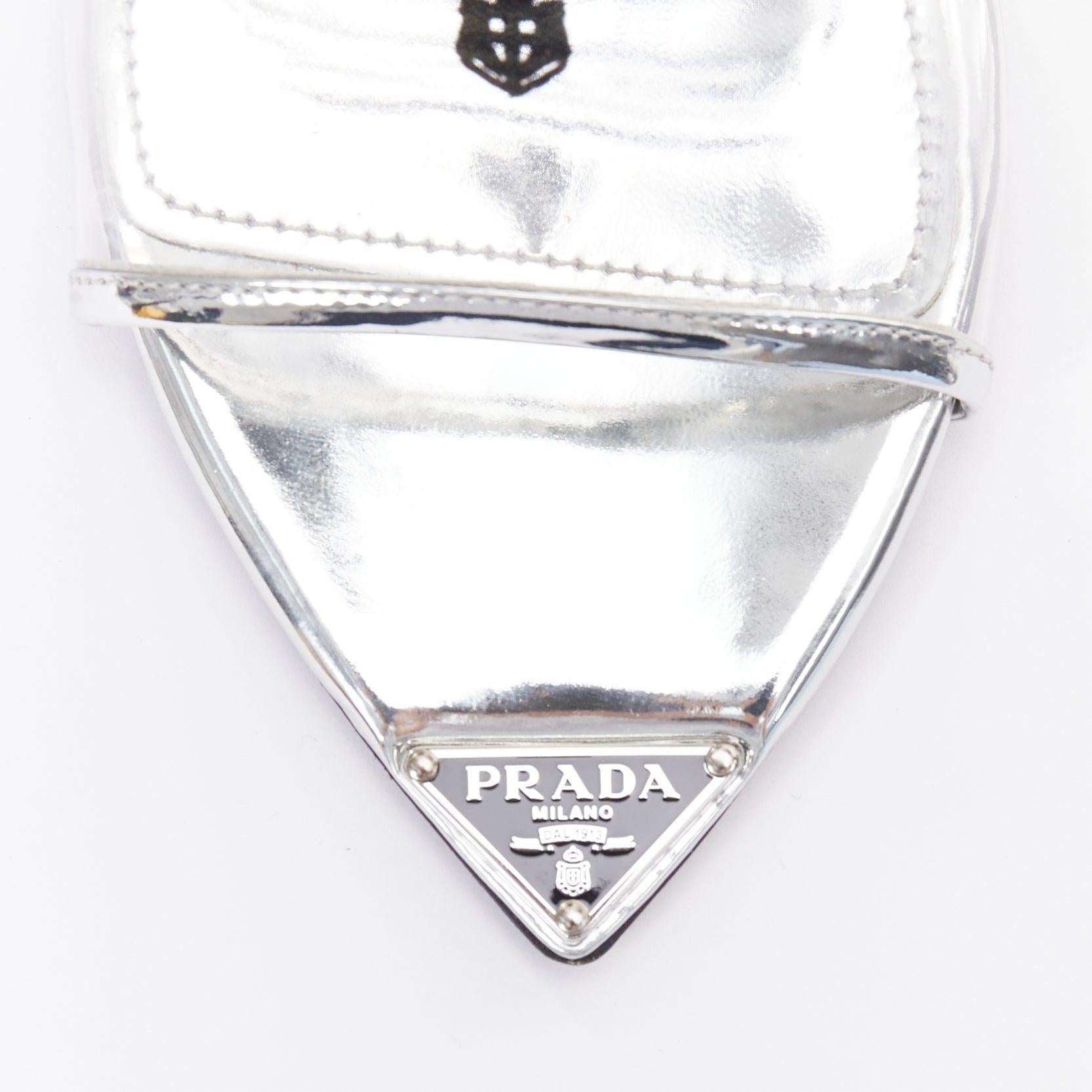 PRADA Plexiglass logo print clear PVC triangle toe mule heels EU37.5 en vente 1