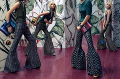 Prada plum checkered silk organza bell bottom evening pants, ss 2008
