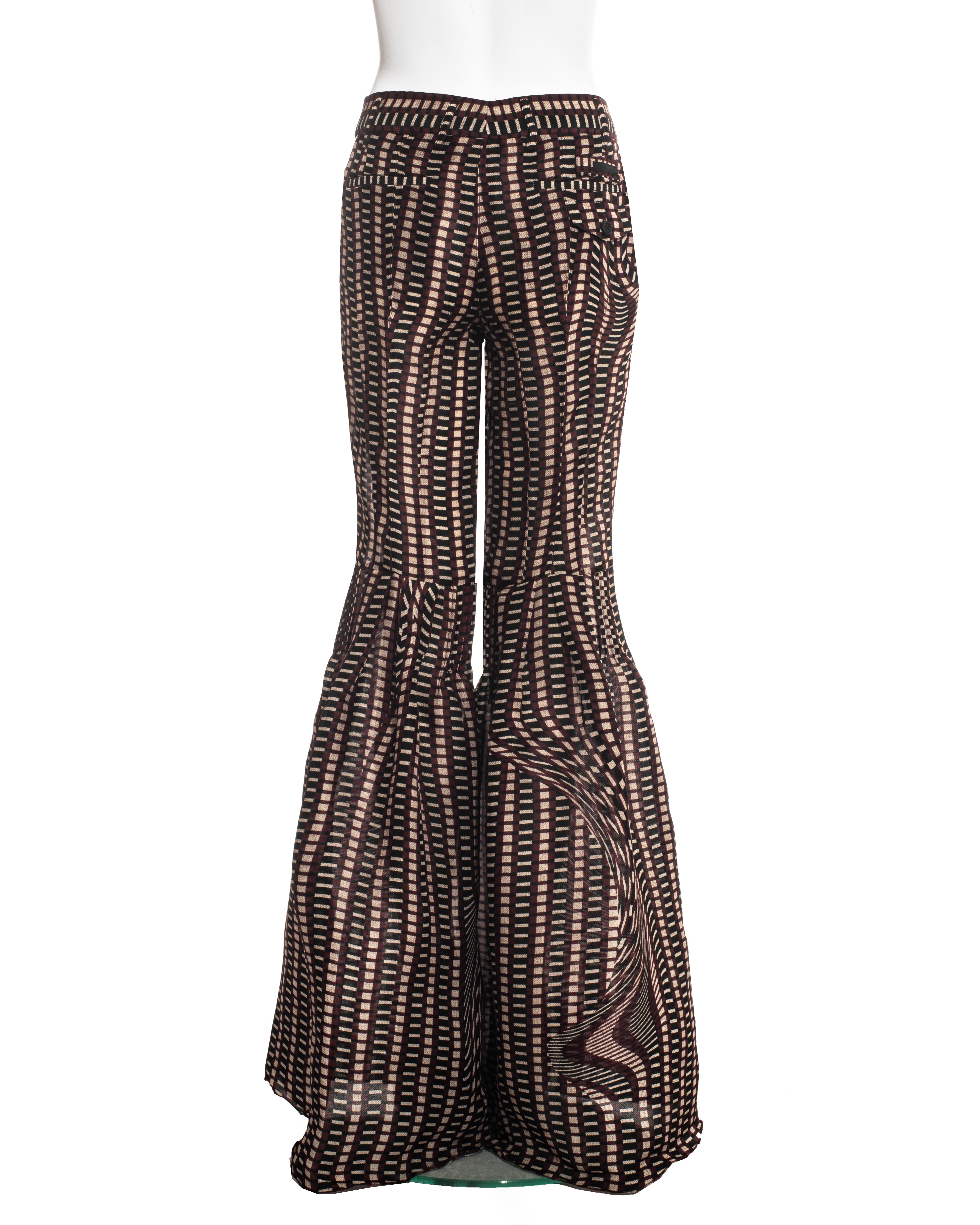 Women's Prada plum checkered silk organza bell bottoms evening pants, ss 2008