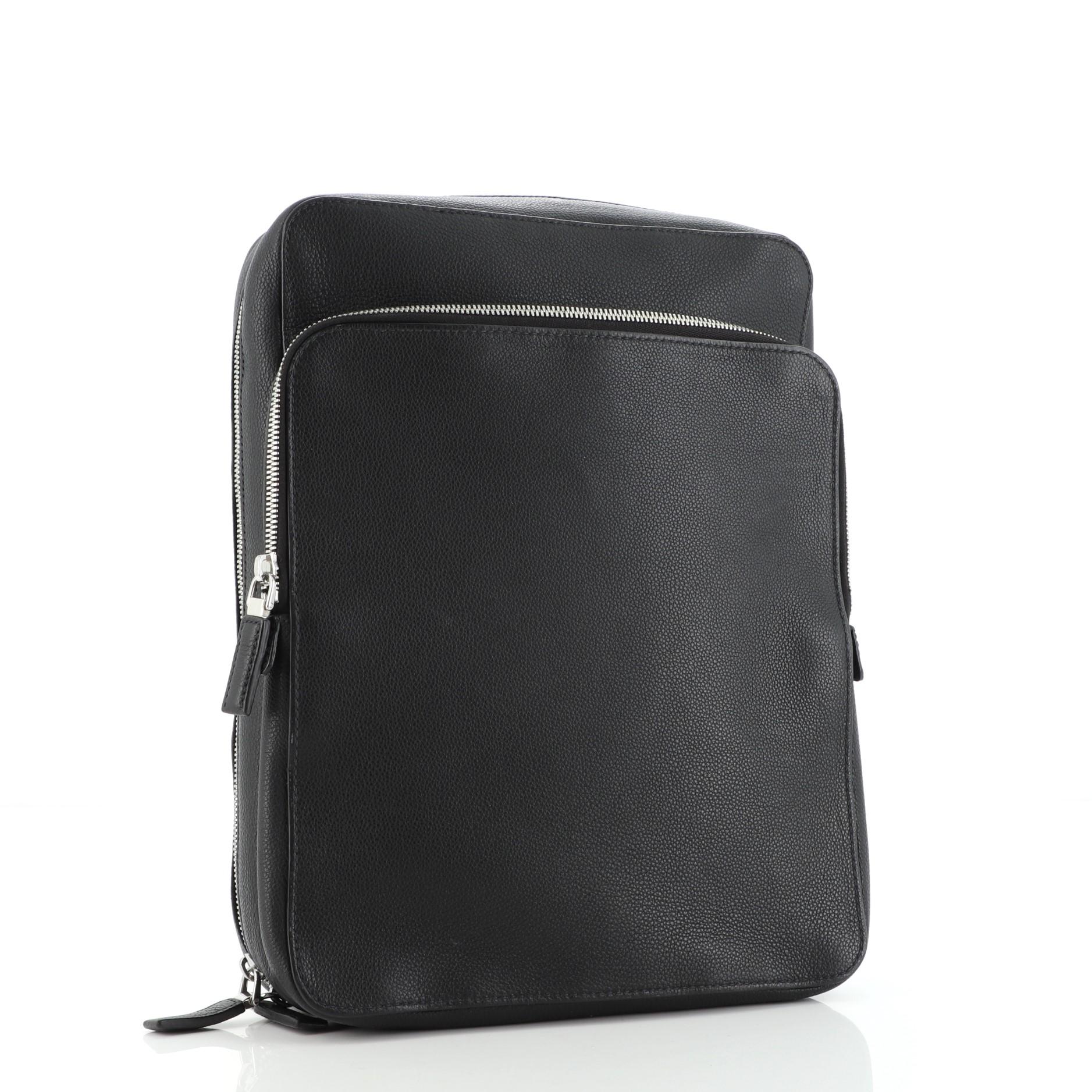 Black Prada Pocket Backpack Vitello Grain Large