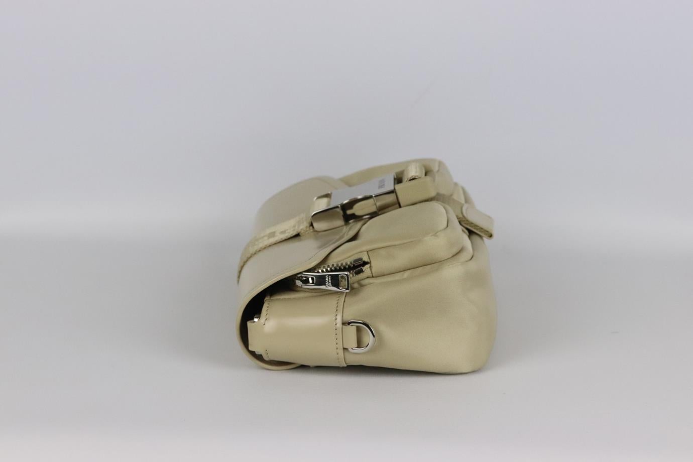 Brown Prada Pocket Leather And Nylon Shoulder Bag For Sale