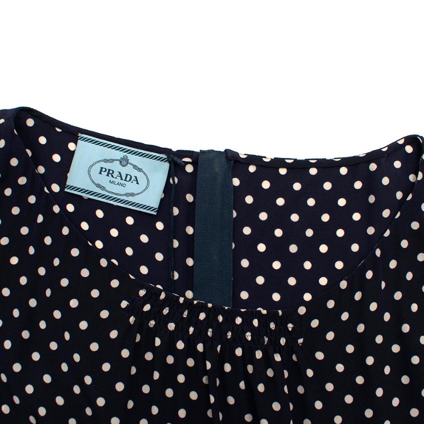 Prada Polka Dot Navy Silk Swing Dress - Size US 8 In New Condition For Sale In London, GB
