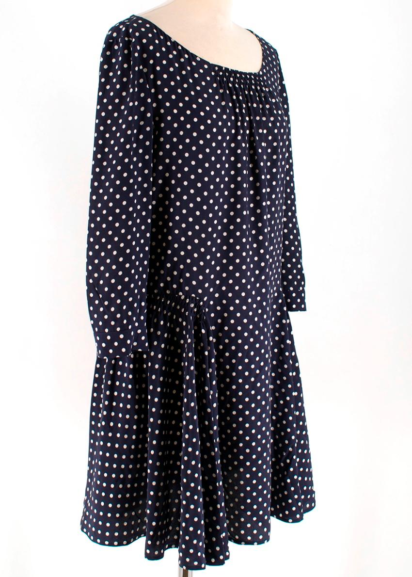 Prada Polka Dot Navy Silk Swing Dress - Size US 8 For Sale 1