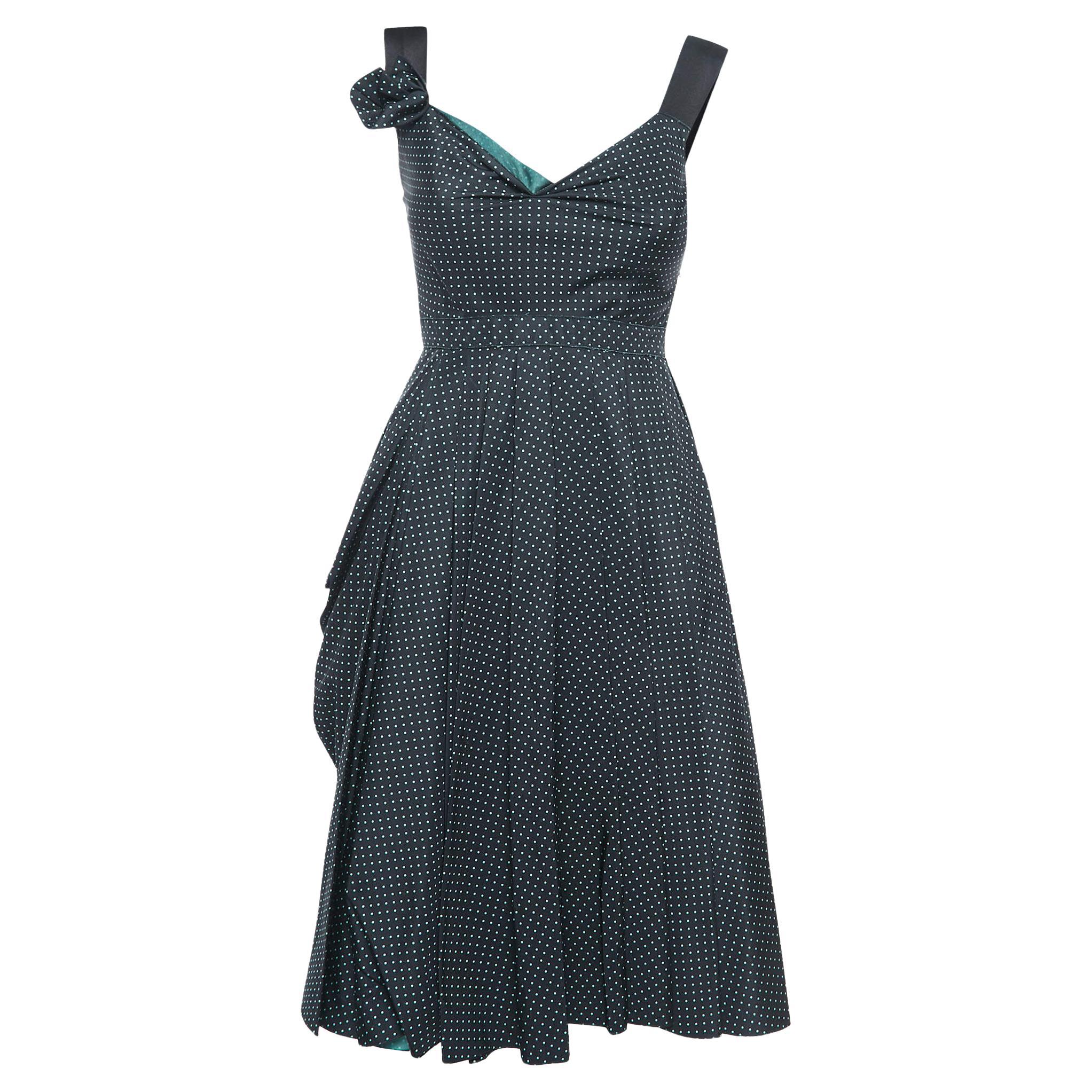 Prada Polka Dot Silk Draped Sleeveless Short Dress S For Sale
