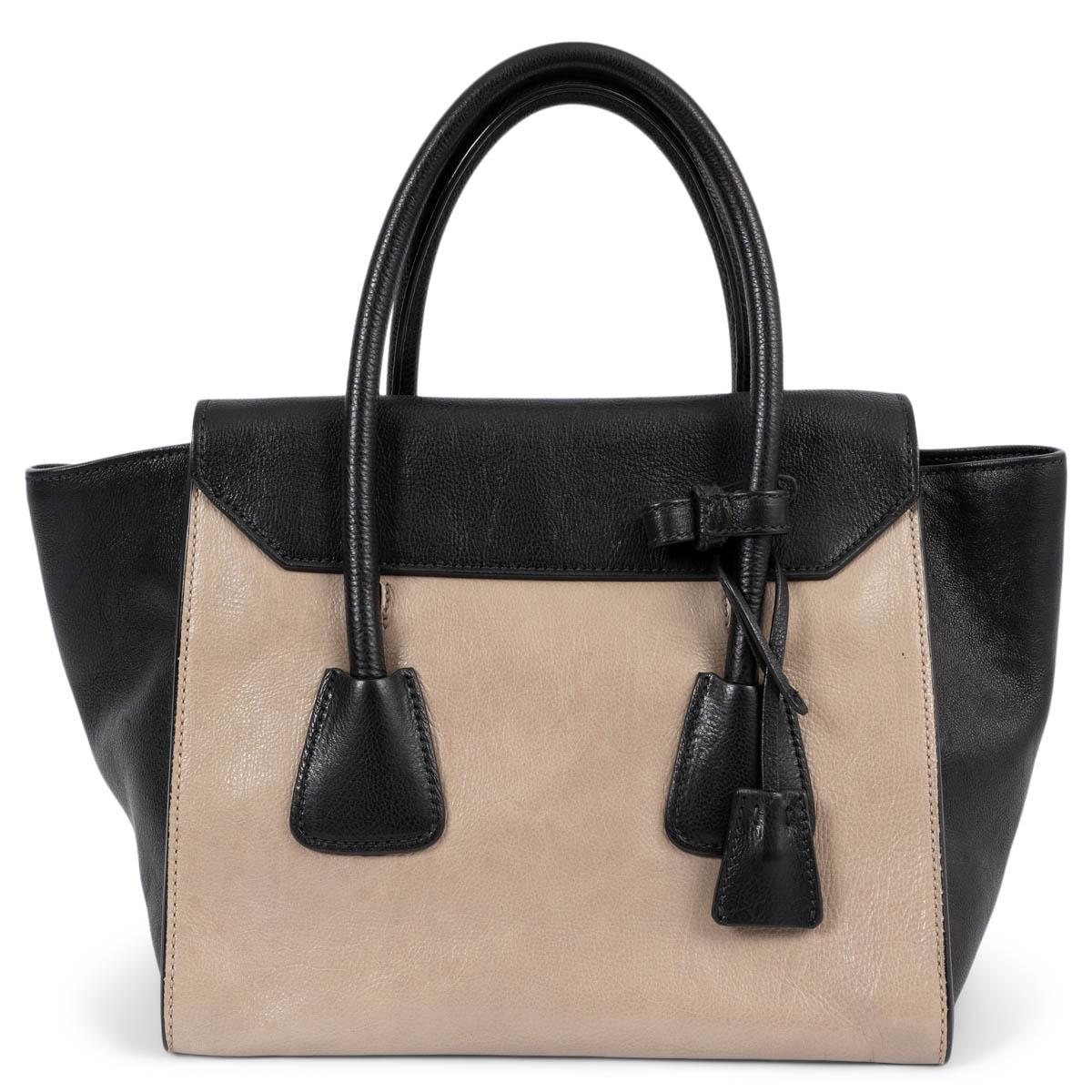 PRADA Pomice beige & black Glace leather SOUND Tote Bag In Excellent Condition For Sale In Zürich, CH