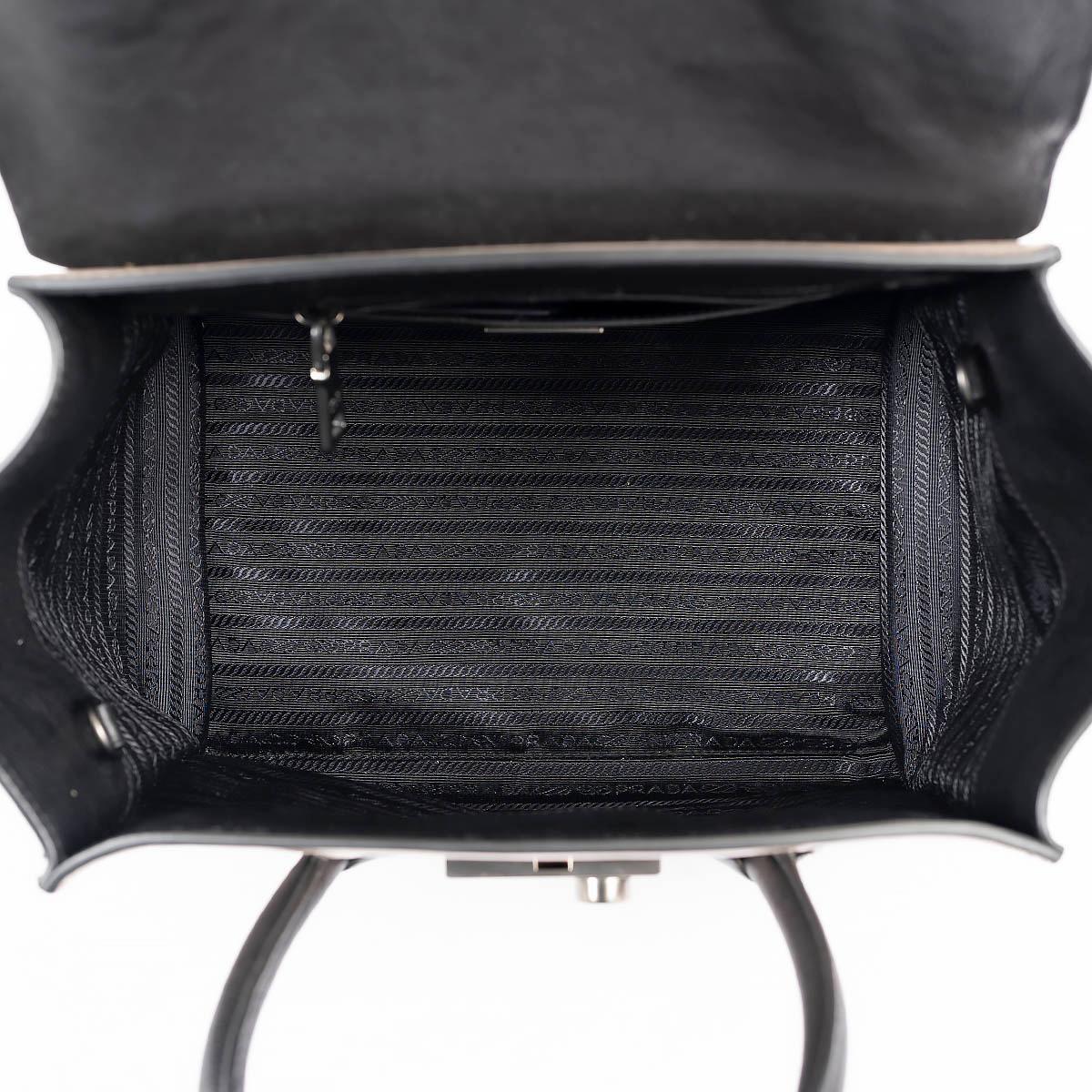 PRADA Pomice beige & black Glace leather SOUND Tote Bag For Sale 1