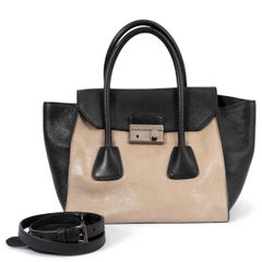 PRADA Pomice Beige & Schwarz Glace Leder SOUND Tragetasche