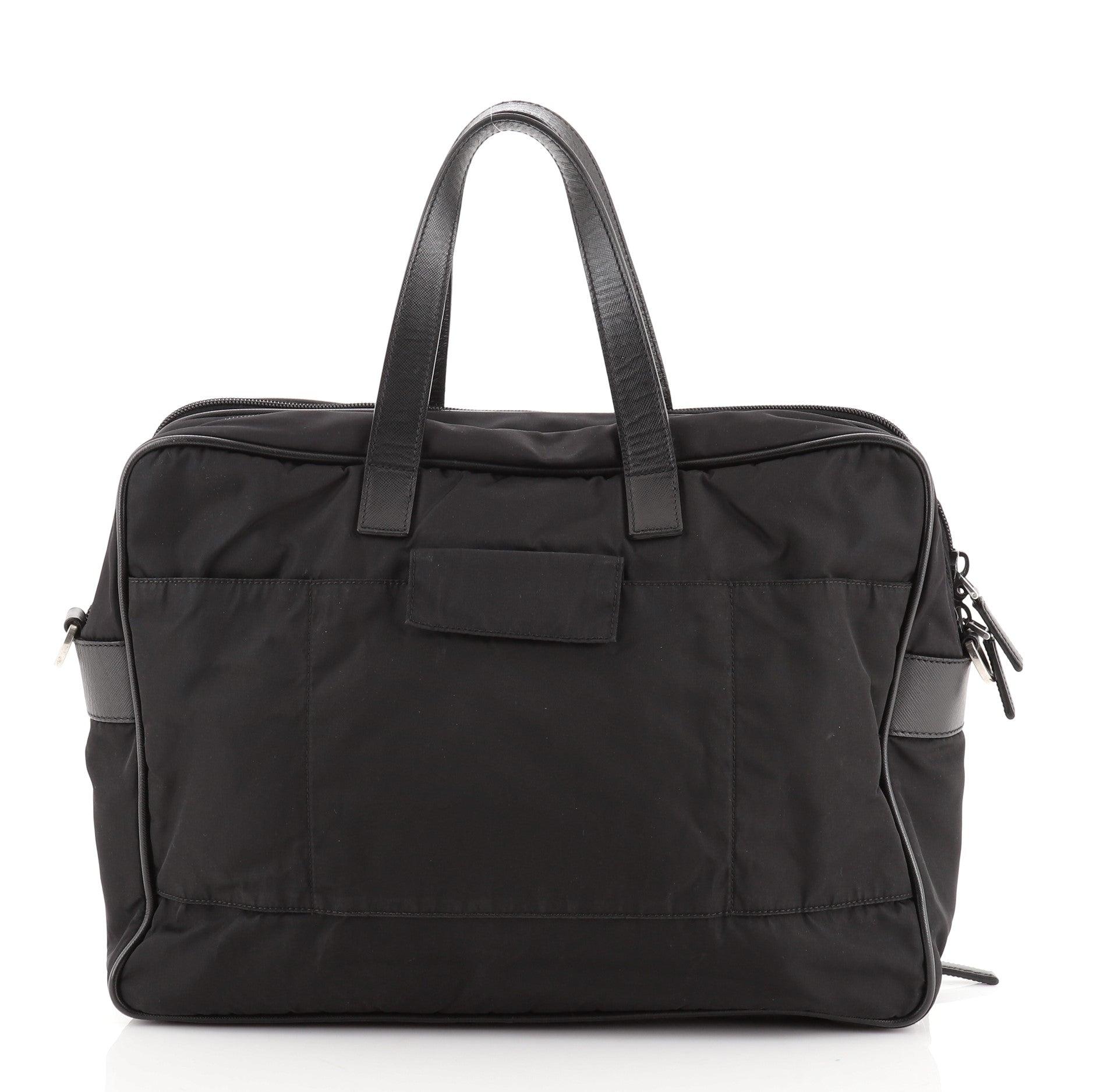 Prada Porta Computer Briefcase Tessuto and Saffiano Leather Medium Black
