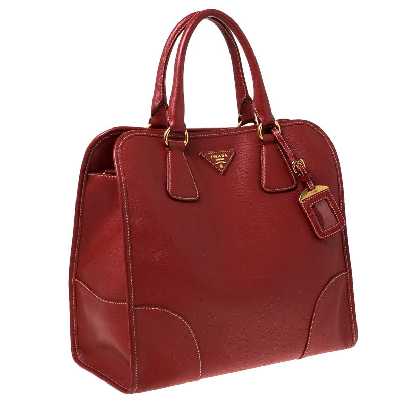 PRADA Prada Red Saffiano Leather Satchel In Good Condition In Dubai, Al Qouz 2