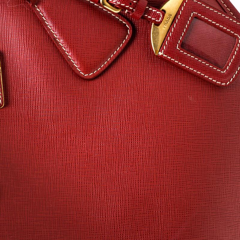 PRADA Prada Red Saffiano Leather Satchel 4
