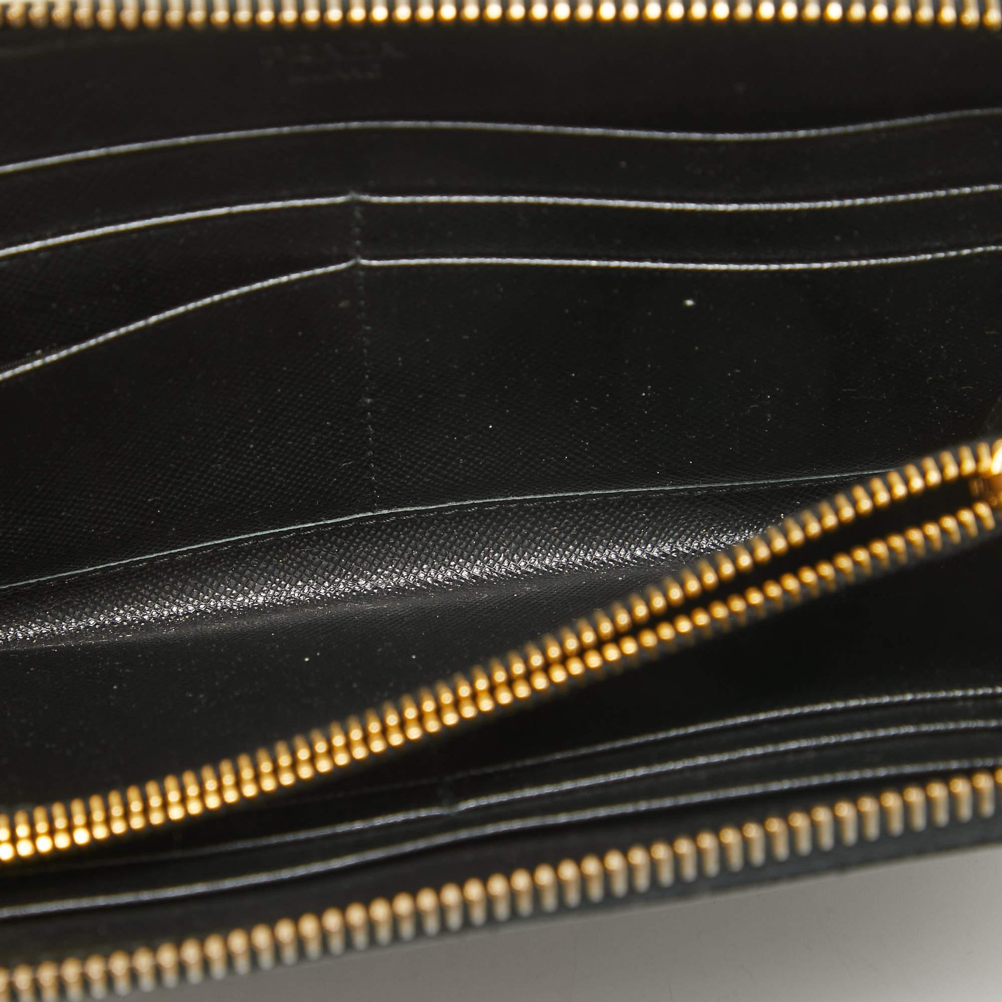 A beautiful wallet for everyday use  this Prada black wallet is perfect to be carried solo or inside your tote while you step out to run errands. It is a durable accessory.