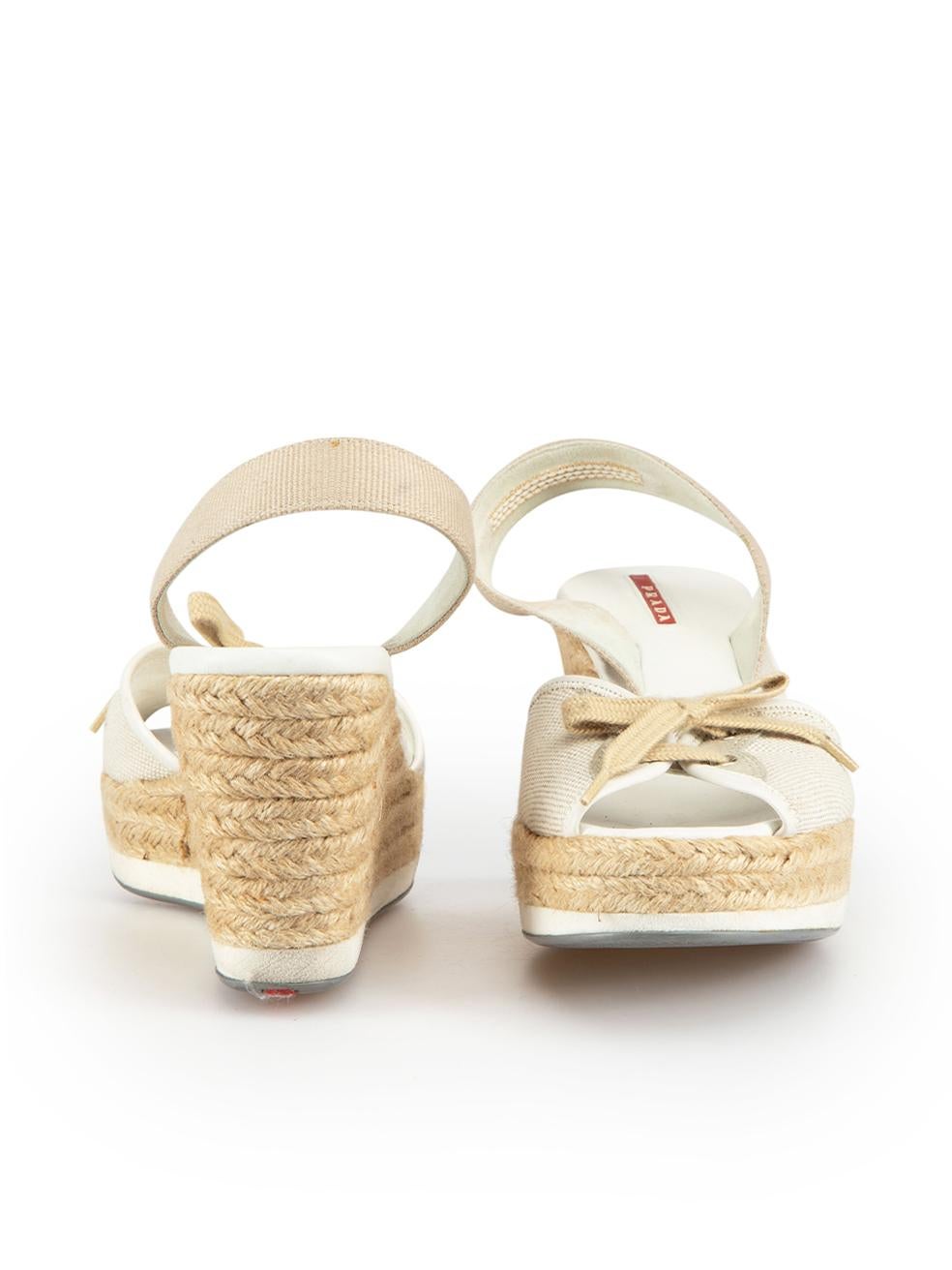 Prada Prada Sport Beige Beige Laced Slingback Wedges Size IT 39 In Excellent Condition For Sale In London, GB