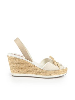 Prada Prada Sport Beige Beige Laced Slingback Wedges Size IT 39