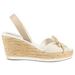 Prada Prada Sport Beige Beige Laced Slingback Wedges Size IT 39