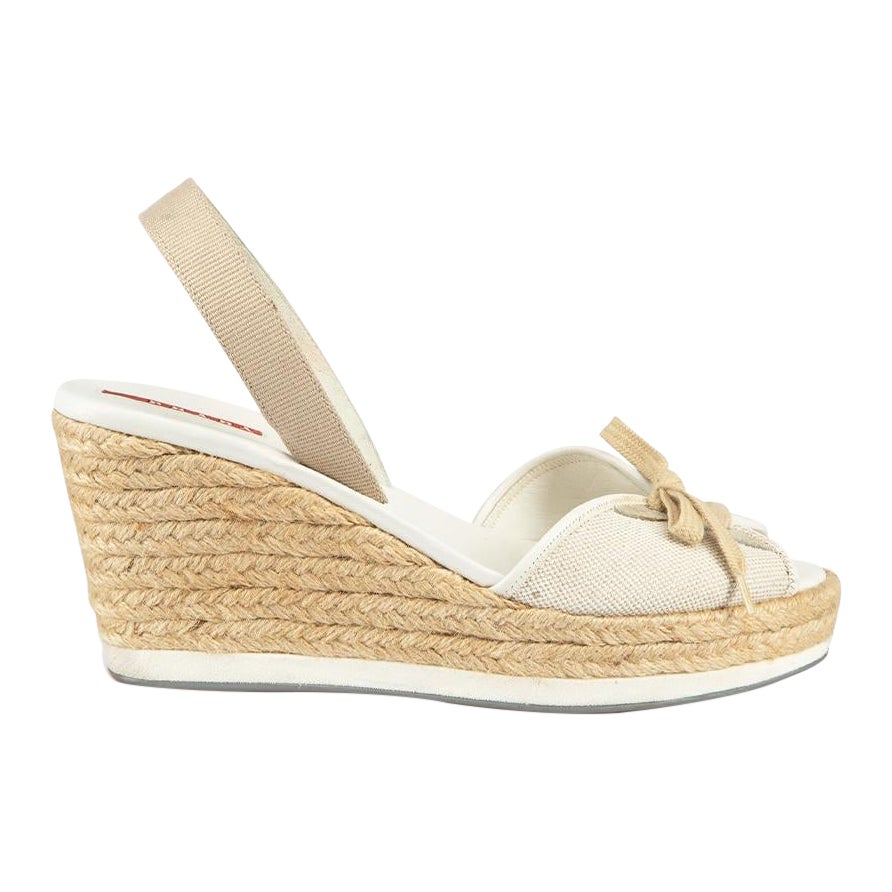 Prada Prada Sport Beige Beige Laced Slingback Wedges Size IT 39