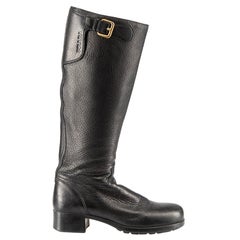 Prada Prada Sport Black Leather Logo Buckle Riding Boots Size IT 35.5