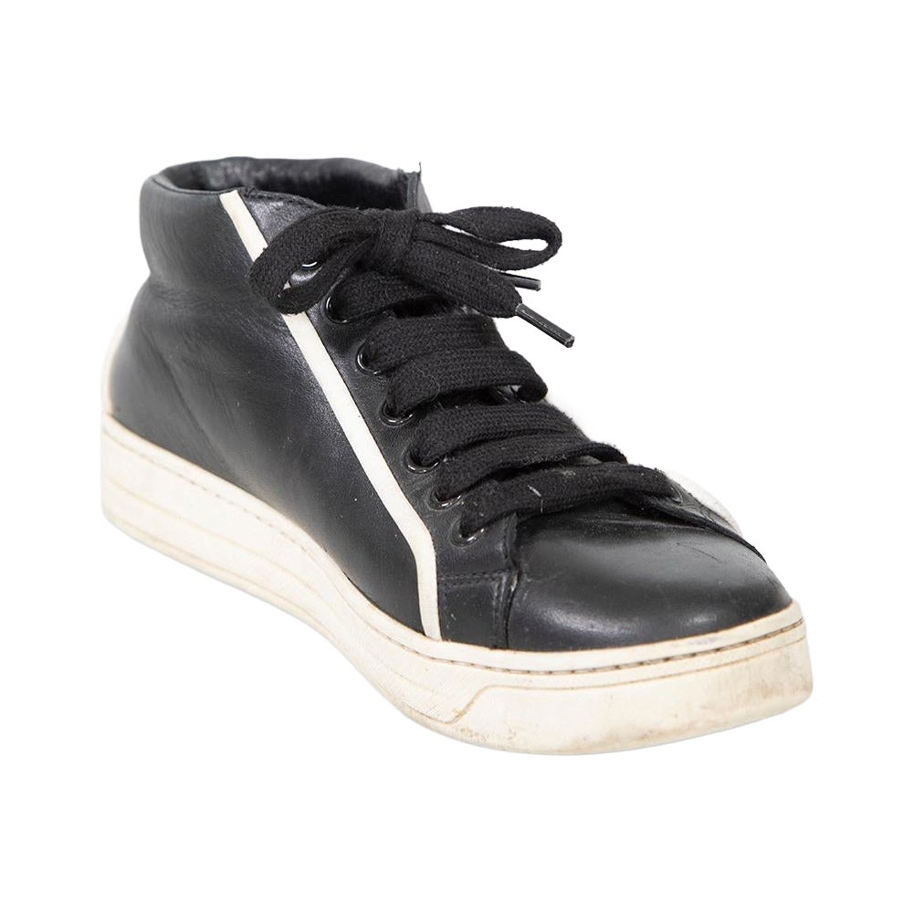 Prada Prada Sport Black Leather White Trim Trainers Size IT 37.5