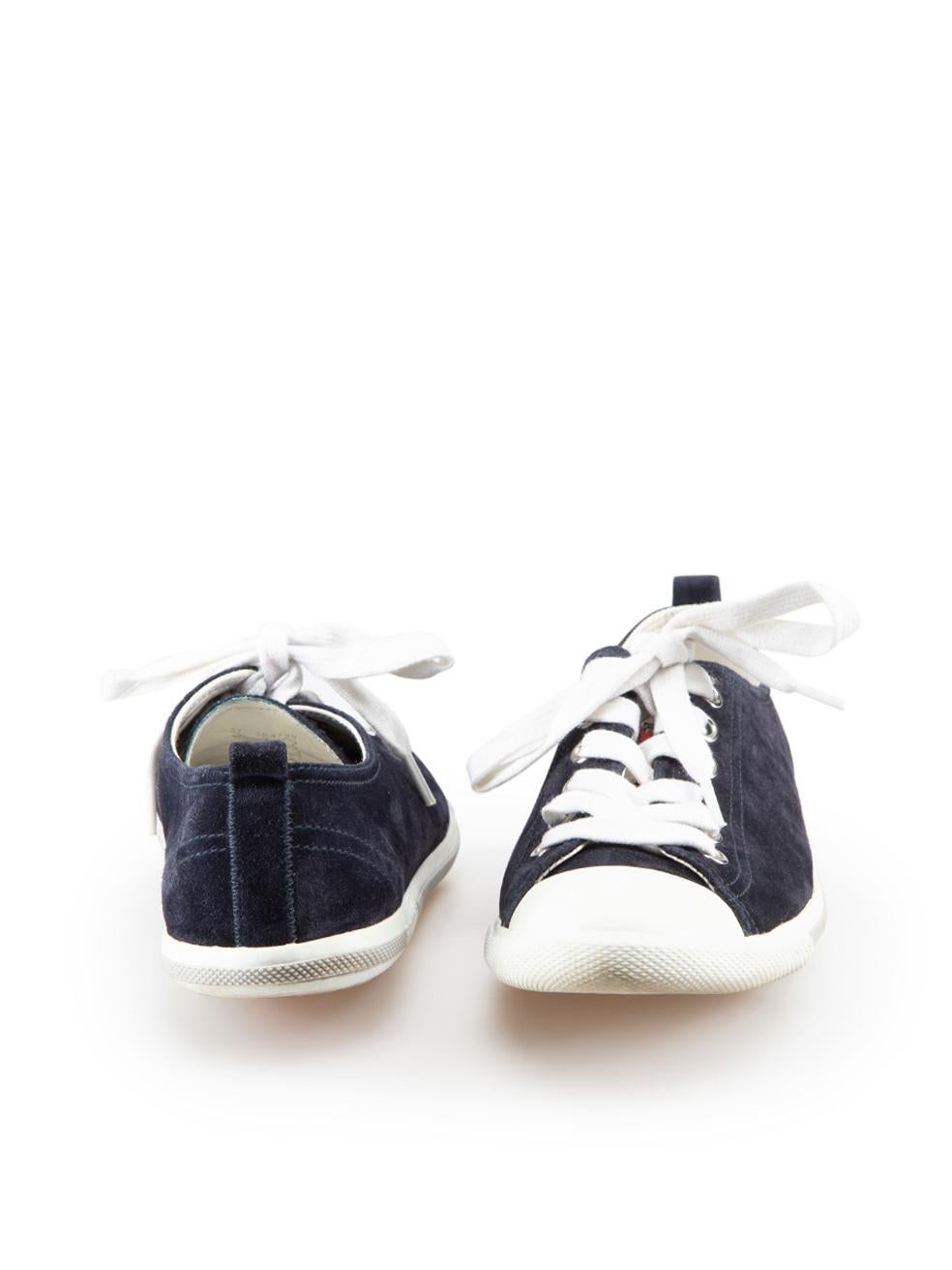 Prada Prada Sport Navy Suede Lace-Up Trainers Size IT 37 In Excellent Condition For Sale In London, GB