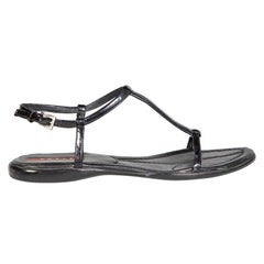 Prada Prada Sports Black Patent Leather Strap Sandals Size IT 38
