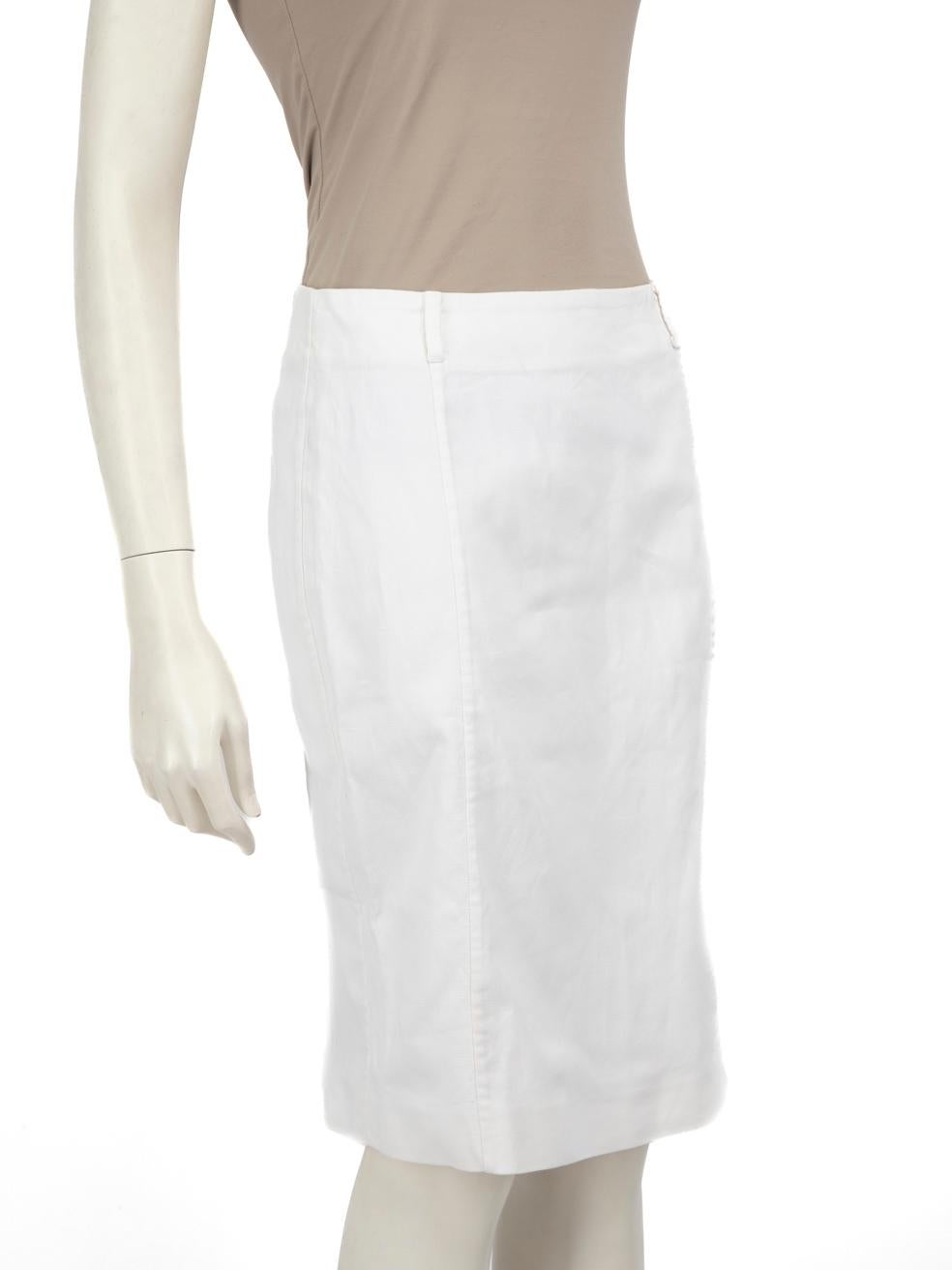 CONDITION is Very good. Minimal wear to skirt is evident. Light discolouration marks to the front left hemline, rear centre and rear centre hemline on this used Prada Sports designer resale item.
 
 
 
 Details
 
 
 White
 
 Cotton
 
 Pencil skirt
