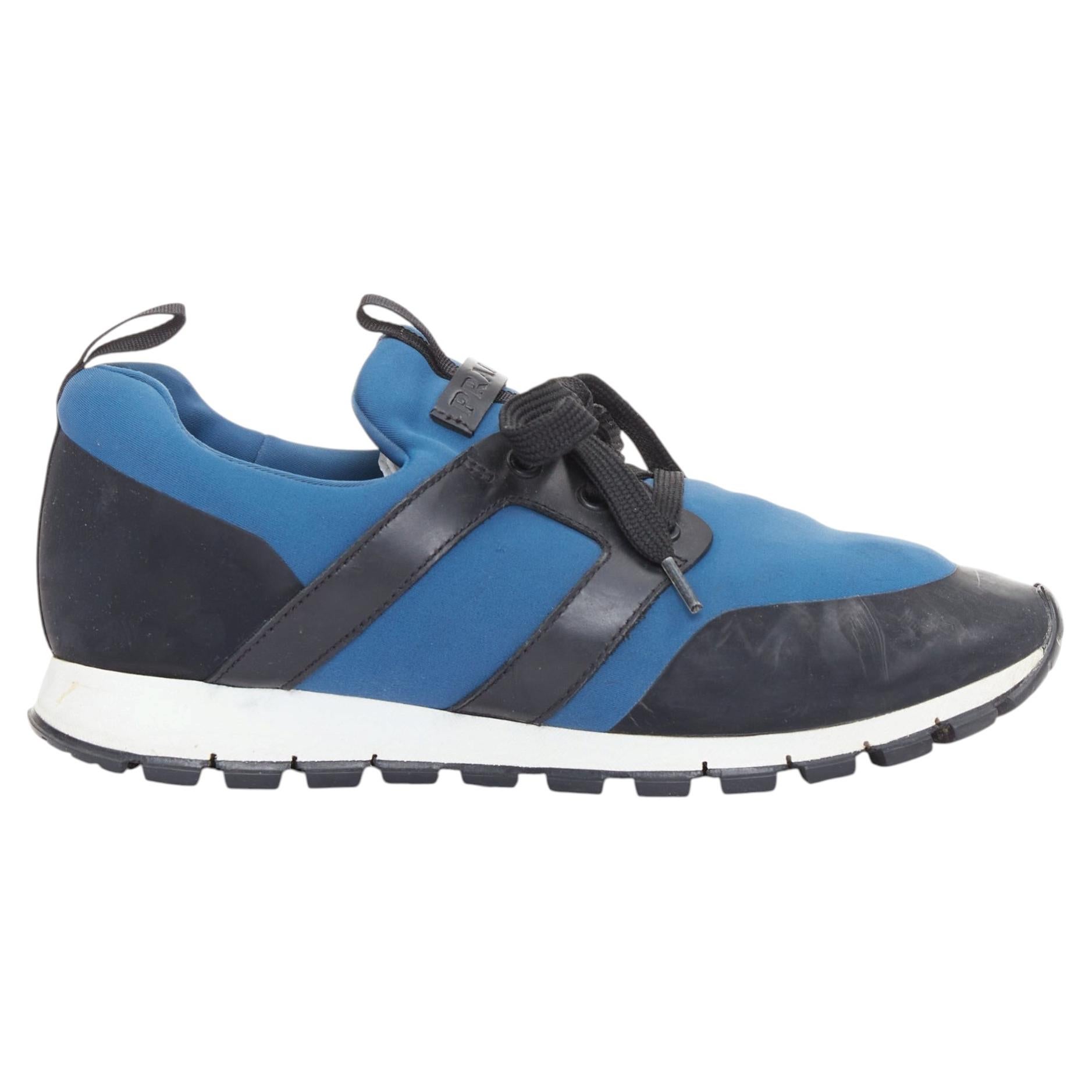 PRADA Prax01 navy black neoprene leather streamline lace up sneakers UK6 EU40