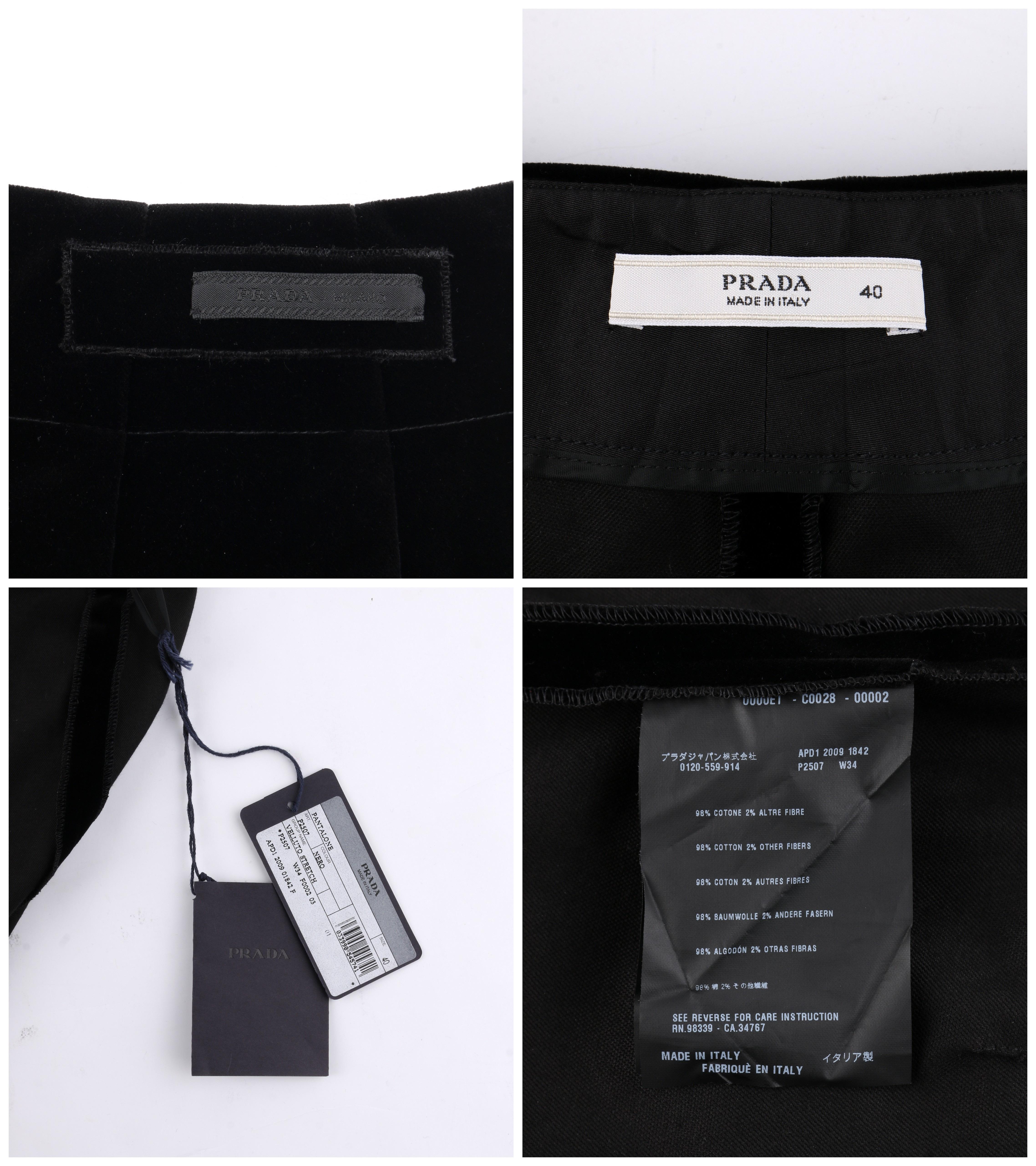 PRADA Pre-Fall 2009 Black Velvet Stretch Cigarette Trouser Pants - New With Tags In Excellent Condition In Thiensville, WI