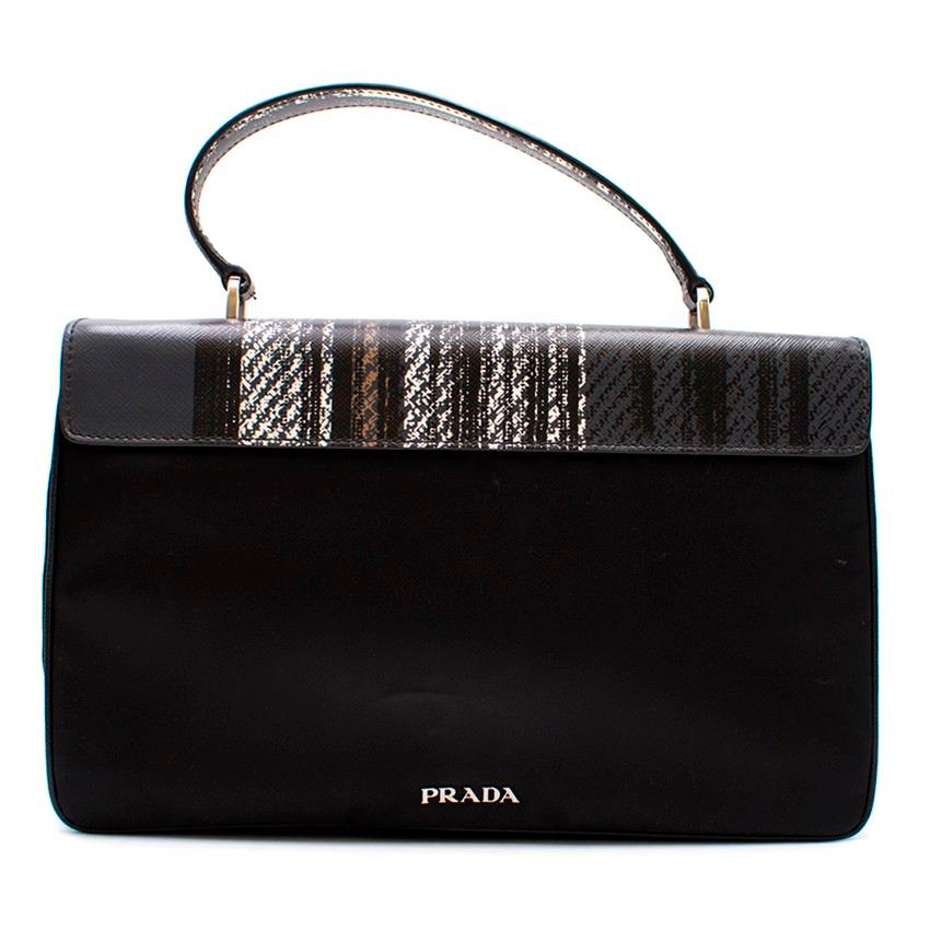 Black Prada Printed Top Handle Bag For Sale