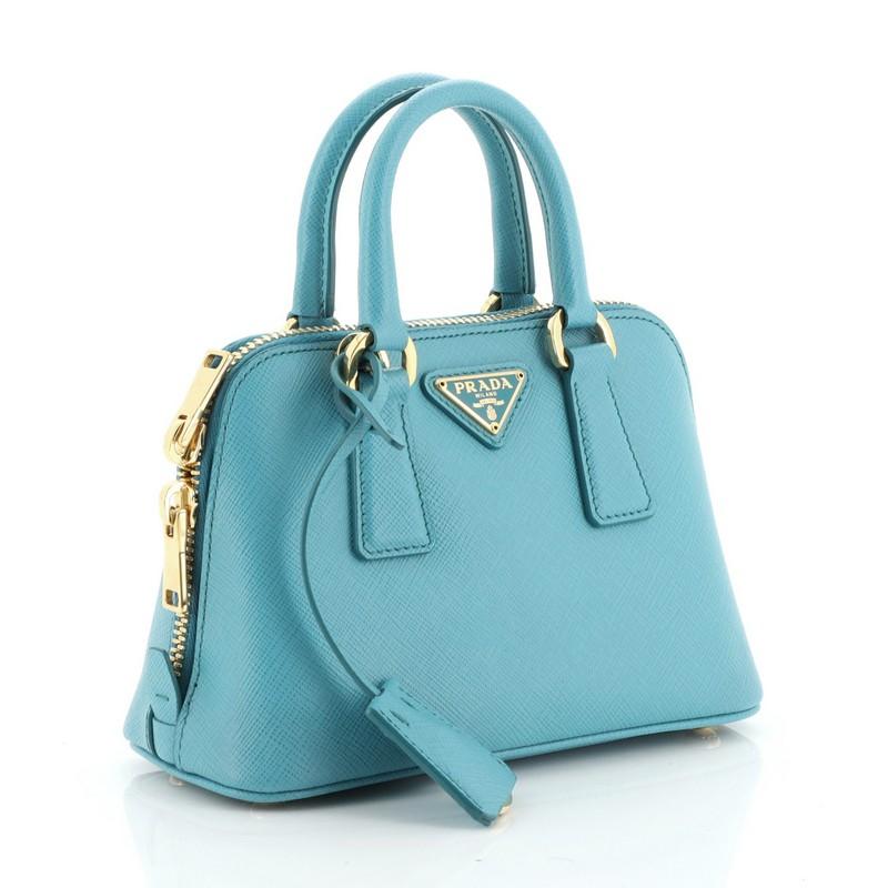 Blue Prada Promenade Bag Saffiano Leather Mini