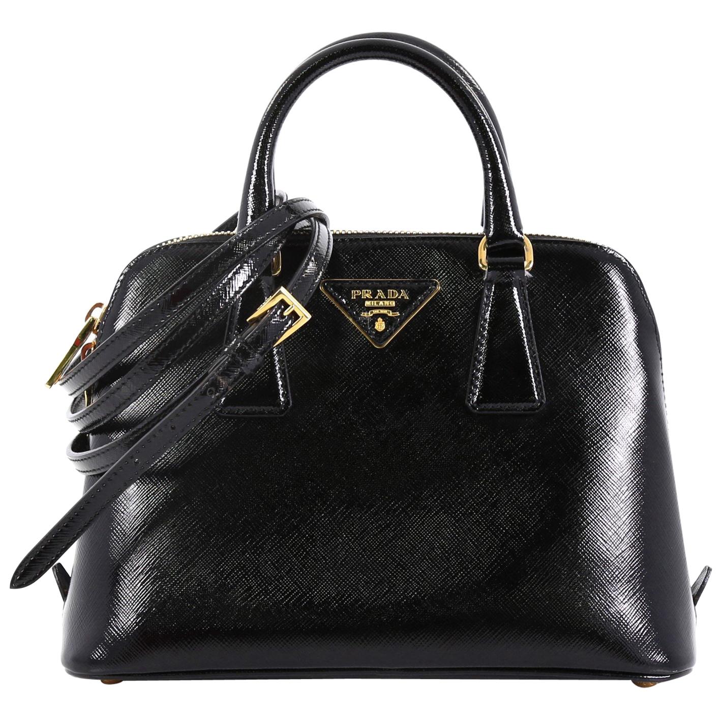 Prada Promenade Saffiano Leather Bag In Black