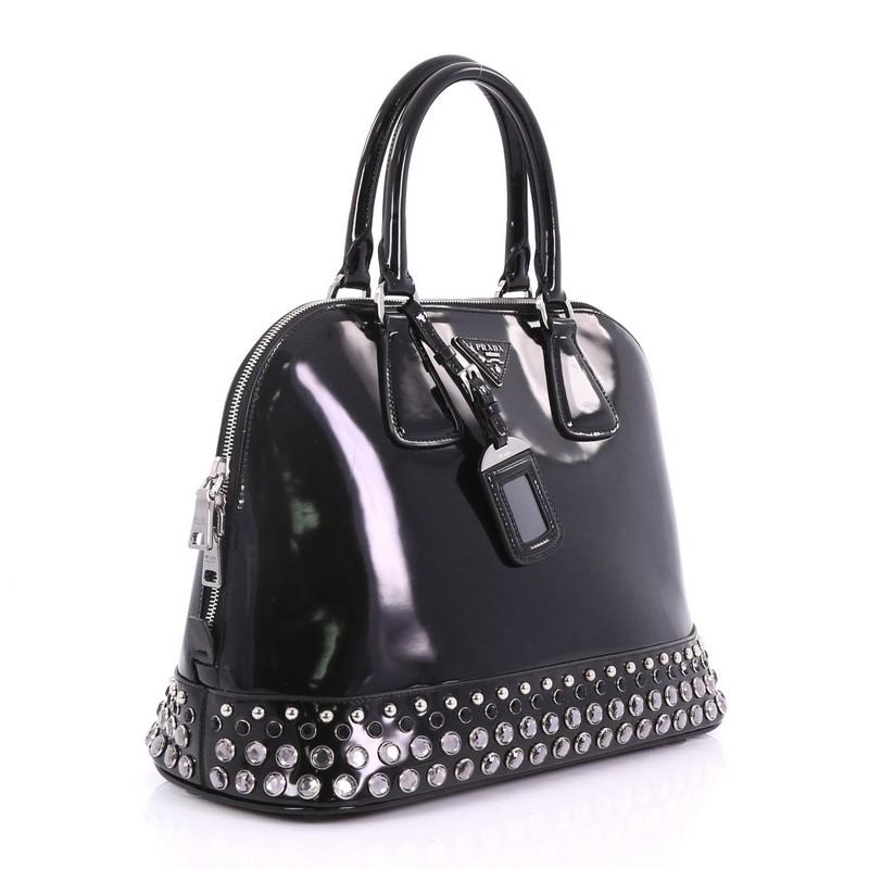 Black Prada Promenade Handbag Embellished Spazzolato Leather Large