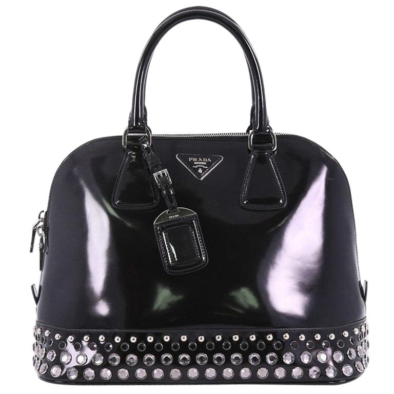 Prada Promenade Handbag Embellished Spazzolato Leather Large
