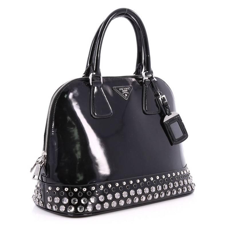Black Prada Promenade Handbag Embellished Spazzolato Leather Medium