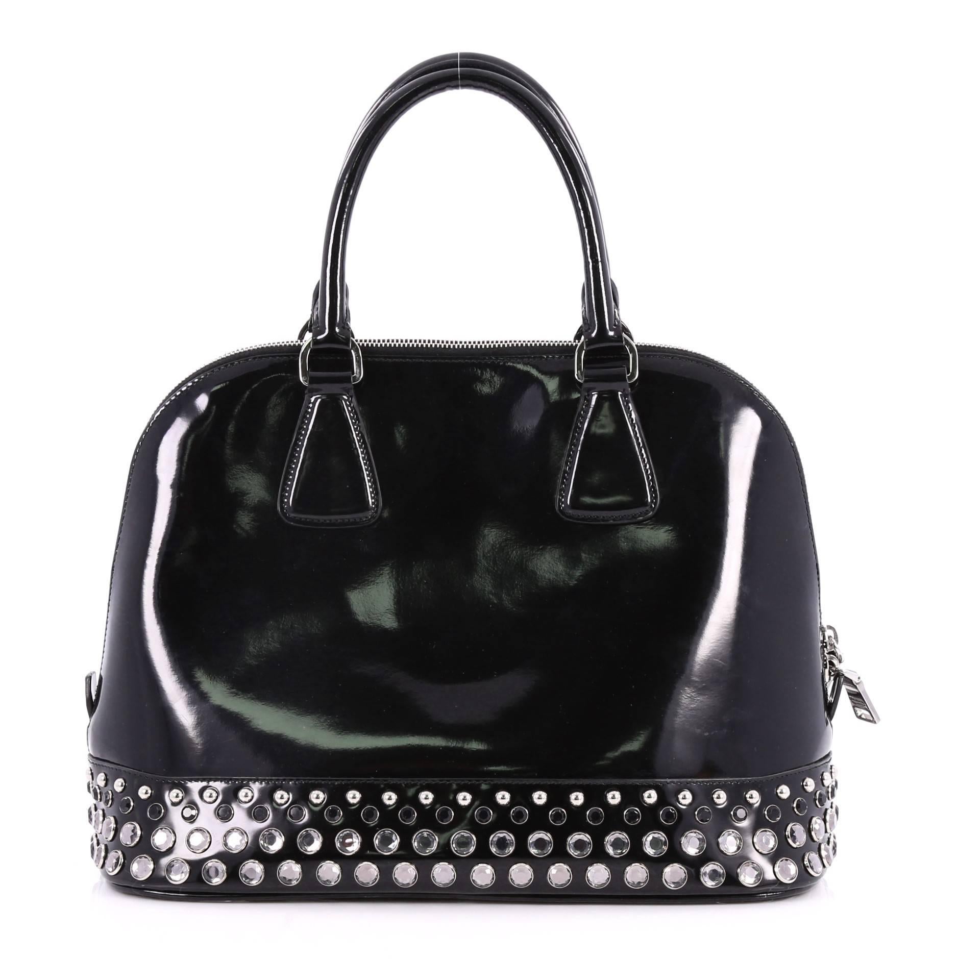 Prada Promenade Handbag Embellished Spazzolato Leather Medium In Good Condition In NY, NY
